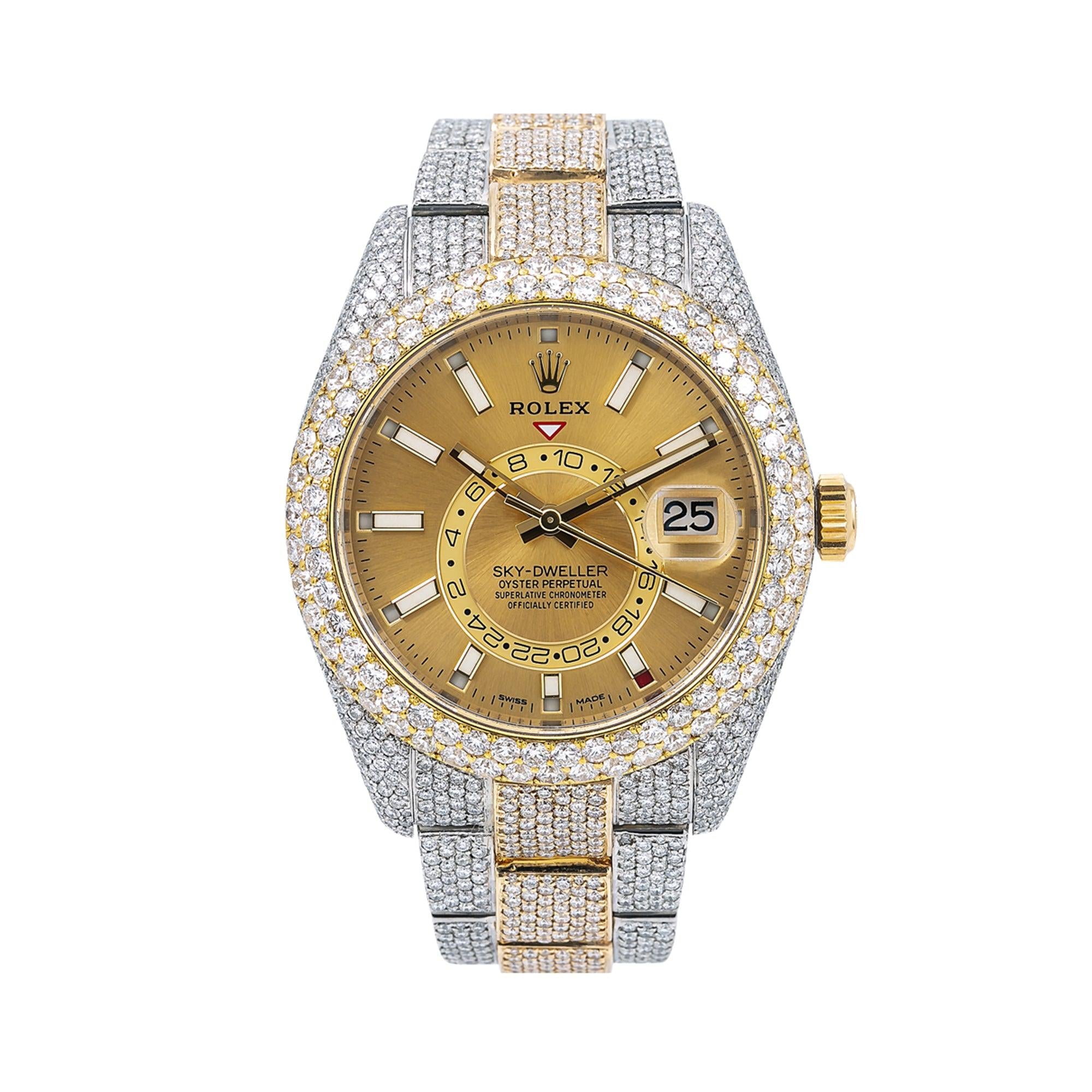 Rolex Sky-Dweller 42MM 326933 Champagne Dial Diamond Bezel Two Tone Full Diamond Oyster Bracelet