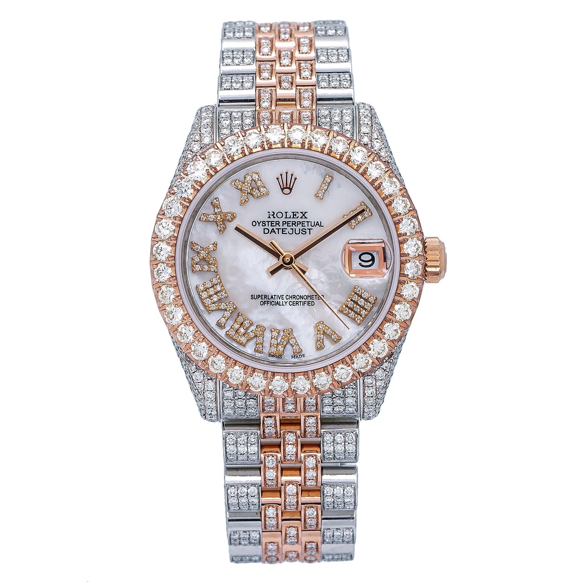 Rolex Datejust 31MM 178241 Mother of Pearl Roman Dial Diamond Bezel Two Tone Full Diamond Jubilee Bracelet 9.25ct