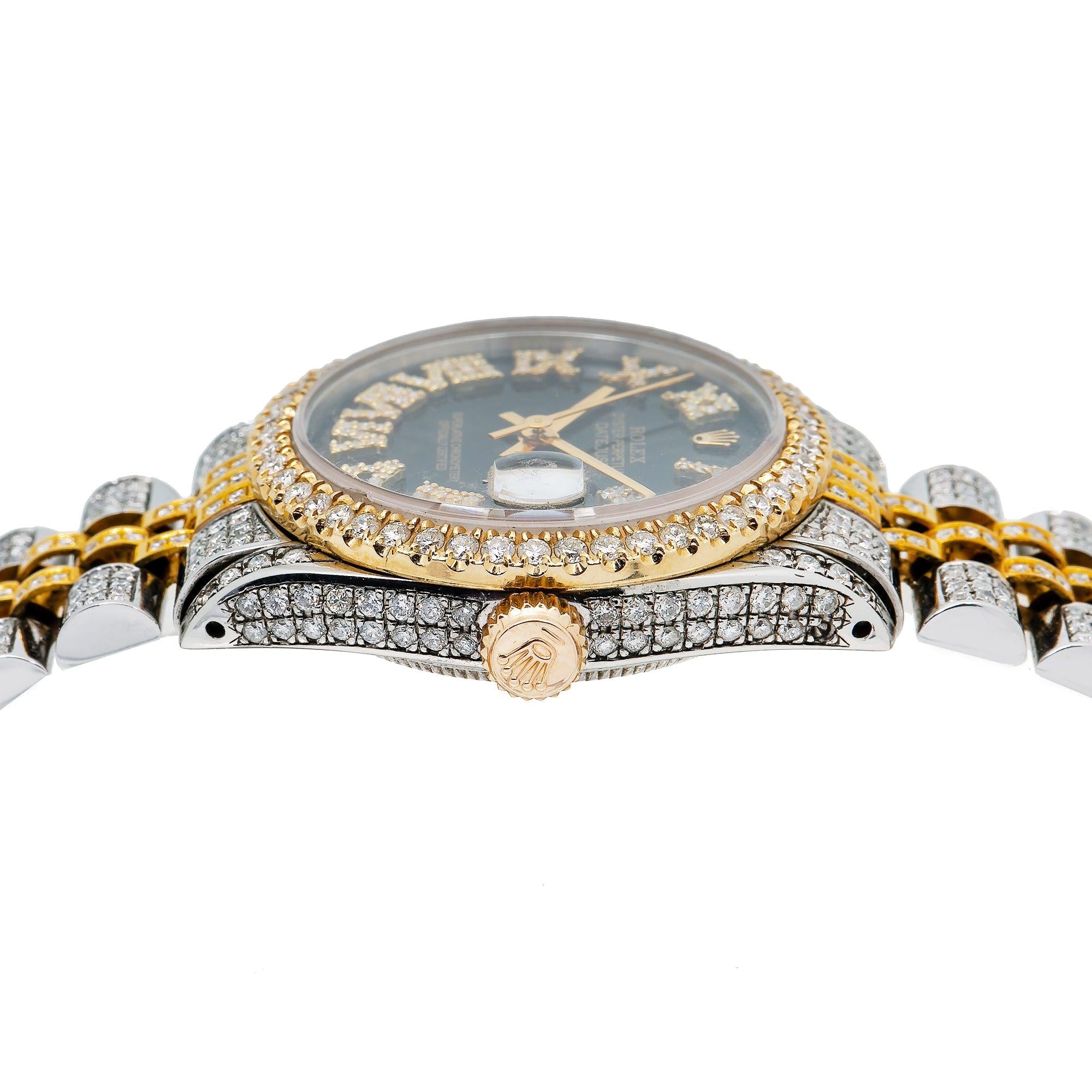 Rolex Datejust 31MM 68273 Black Roman Dial Diamond Bezel Two Tone Full Diamond Jubilee Bracelet