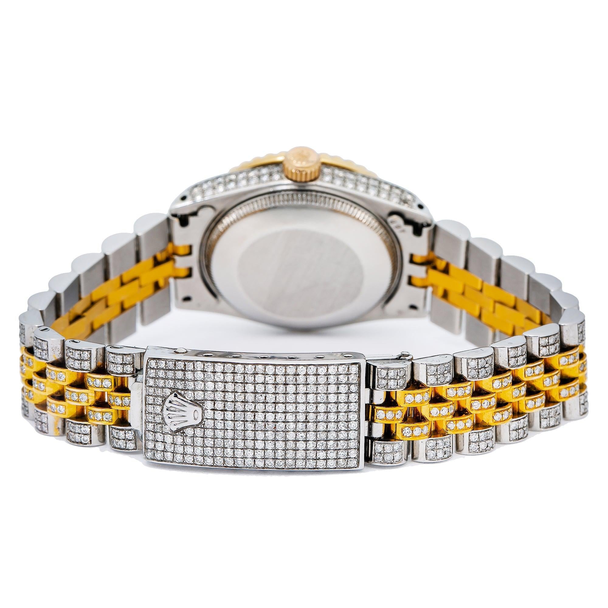 Rolex Datejust 31MM 68273 Black Roman Dial Diamond Bezel Two Tone Full Diamond Jubilee Bracelet