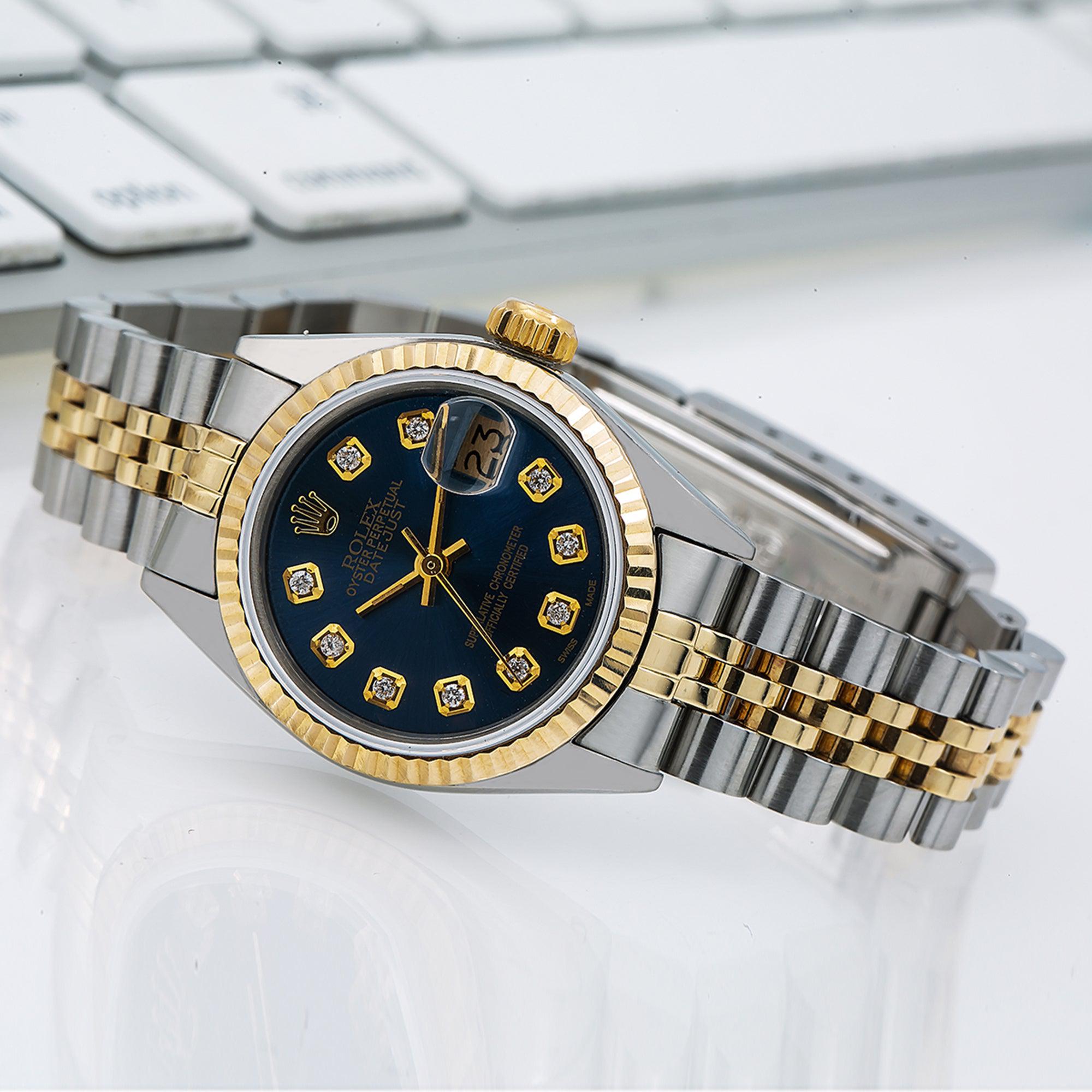 Rolex Datejust Diamond Watch  6917 26mm Blue Diamond Dial With Two Tone Jubilee Bracelet