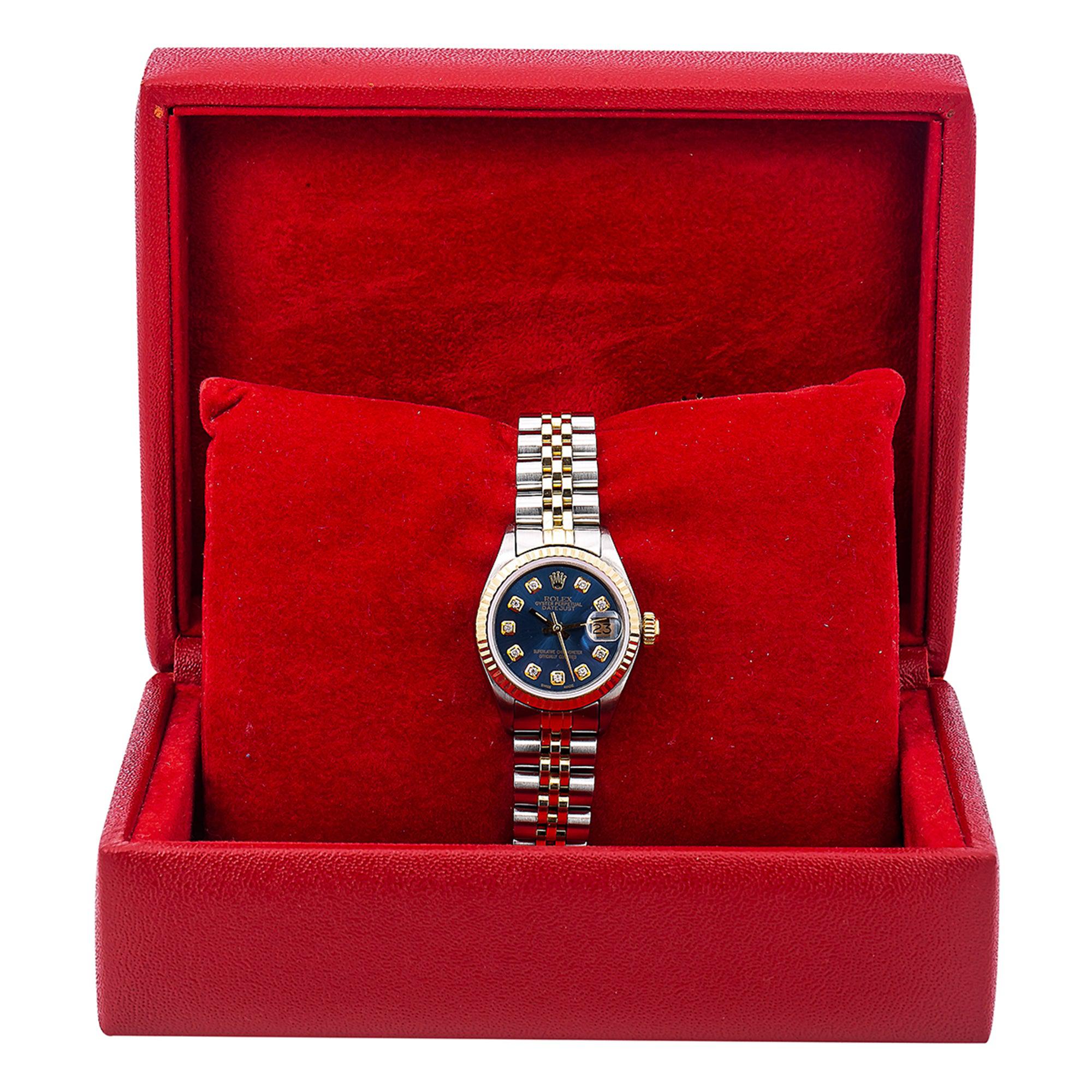 Rolex Datejust Diamond Watch  6917 26mm Blue Diamond Dial With Two Tone Jubilee Bracelet
