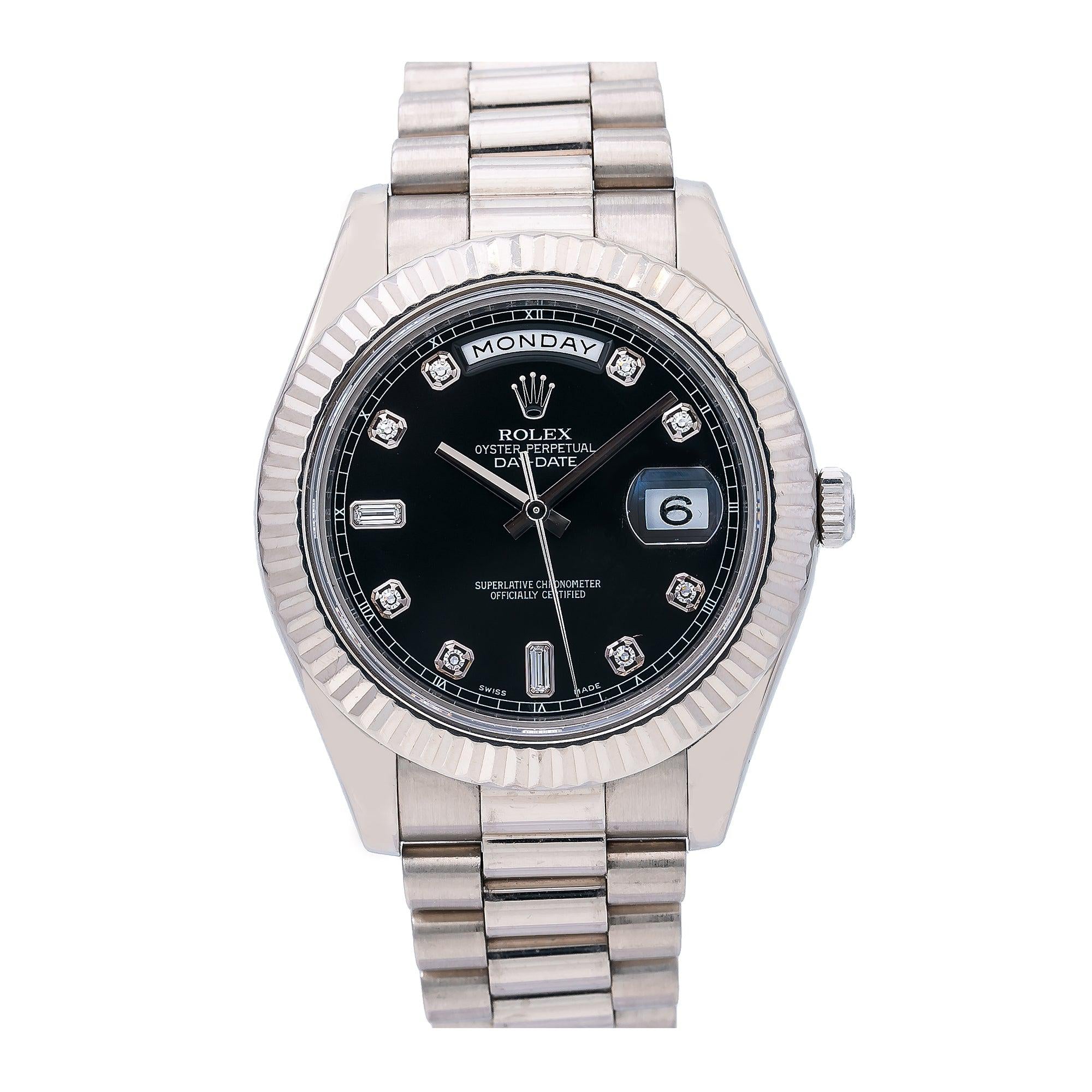 Rolex Day-Date II 218239 41MM Black FACTORY Diamond Dial With White Gold President Bracelet