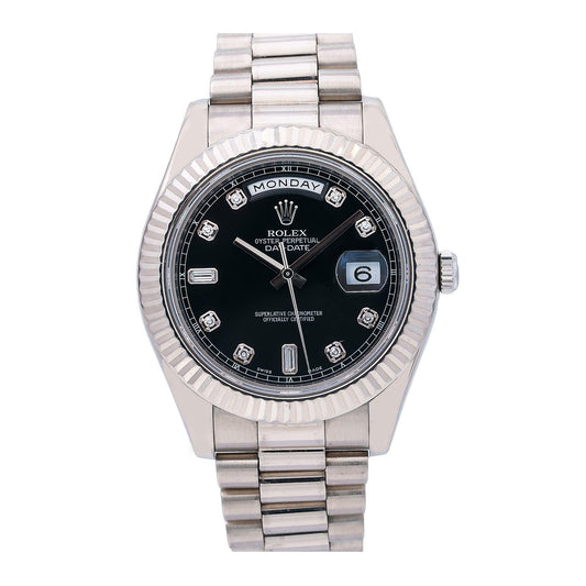 Rolex Day-Date II 218239 41MM Black FACTORY Diamond Dial With White Gold President Bracelet