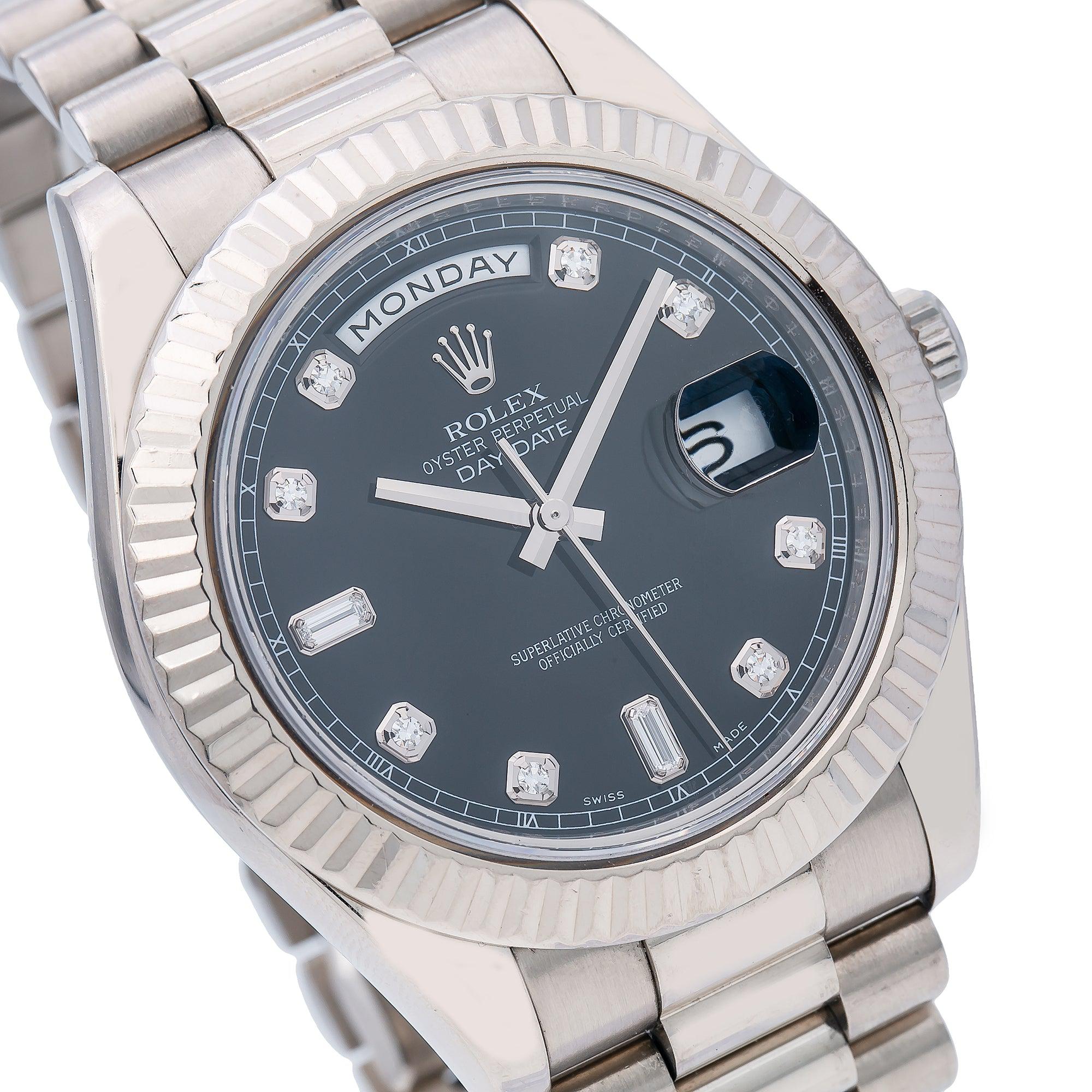 Rolex Day-Date II 218239 41MM Black FACTORY Diamond Dial With White Gold President Bracelet
