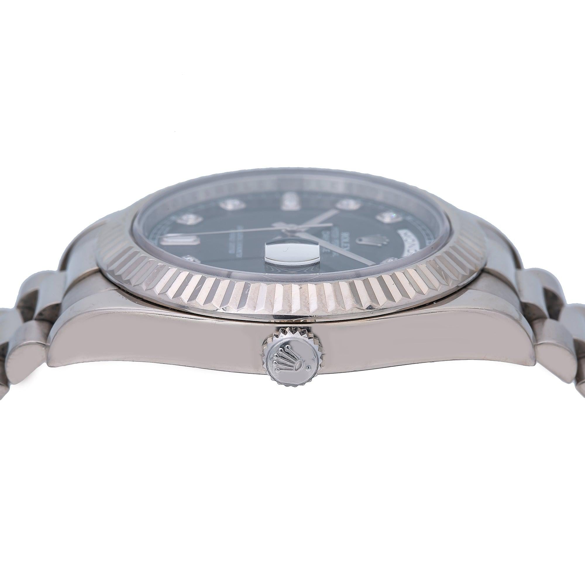 Rolex Day-Date II 218239 41MM Black FACTORY Diamond Dial With White Gold President Bracelet