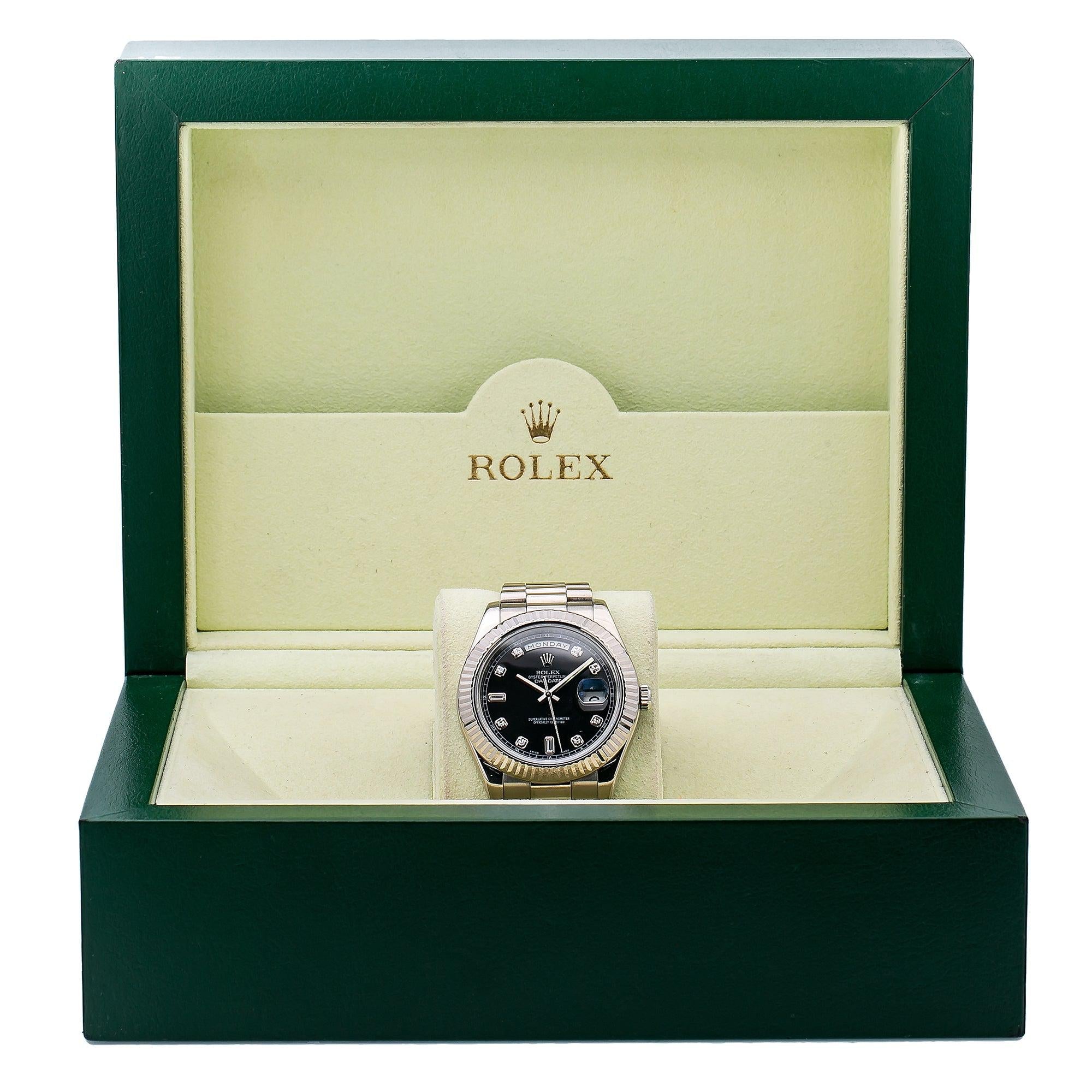 Rolex Day-Date II 218239 41MM Black FACTORY Diamond Dial With White Gold President Bracelet