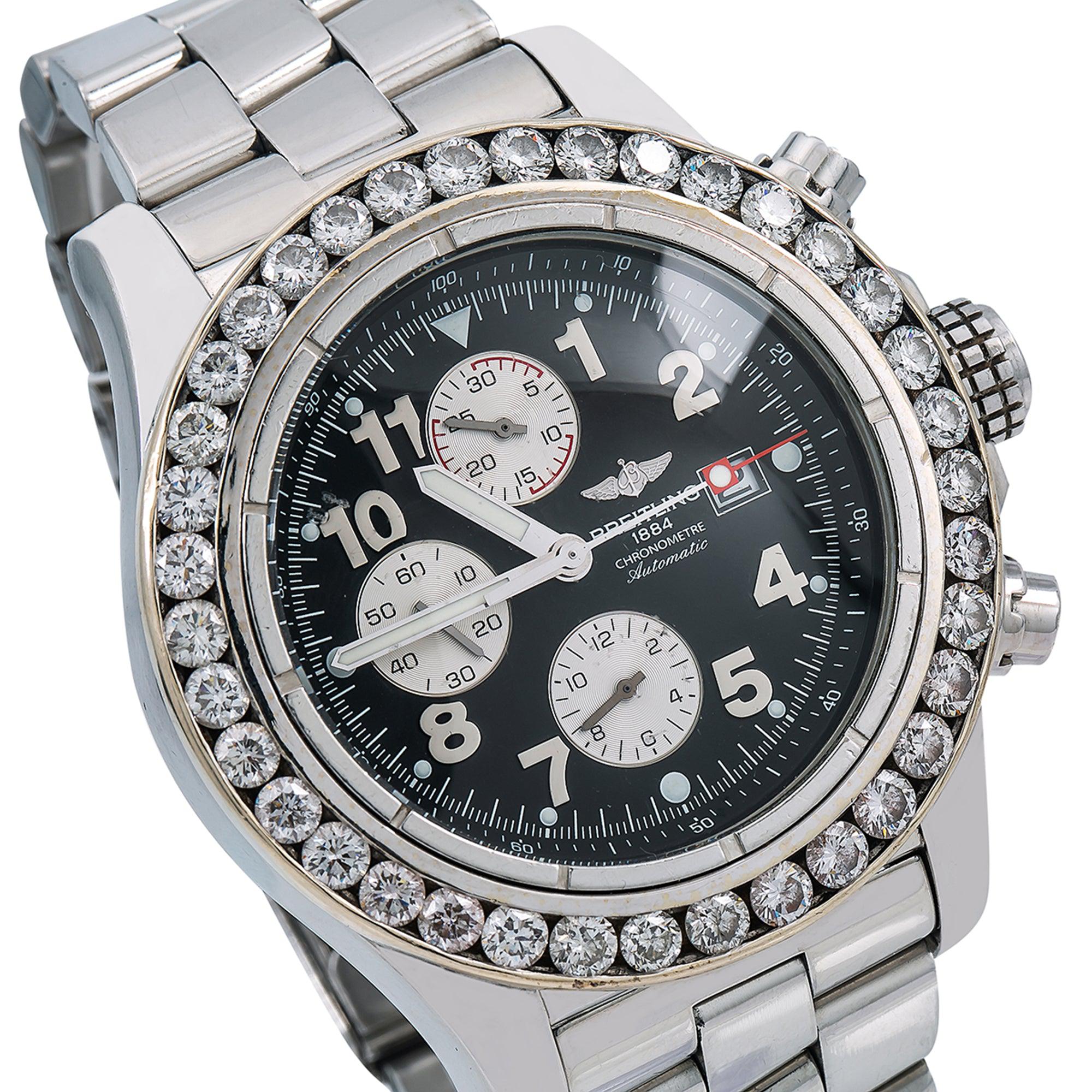 Breitling Super Avenger A13370 48MM Black Dial With Stainless Steel Bracelet