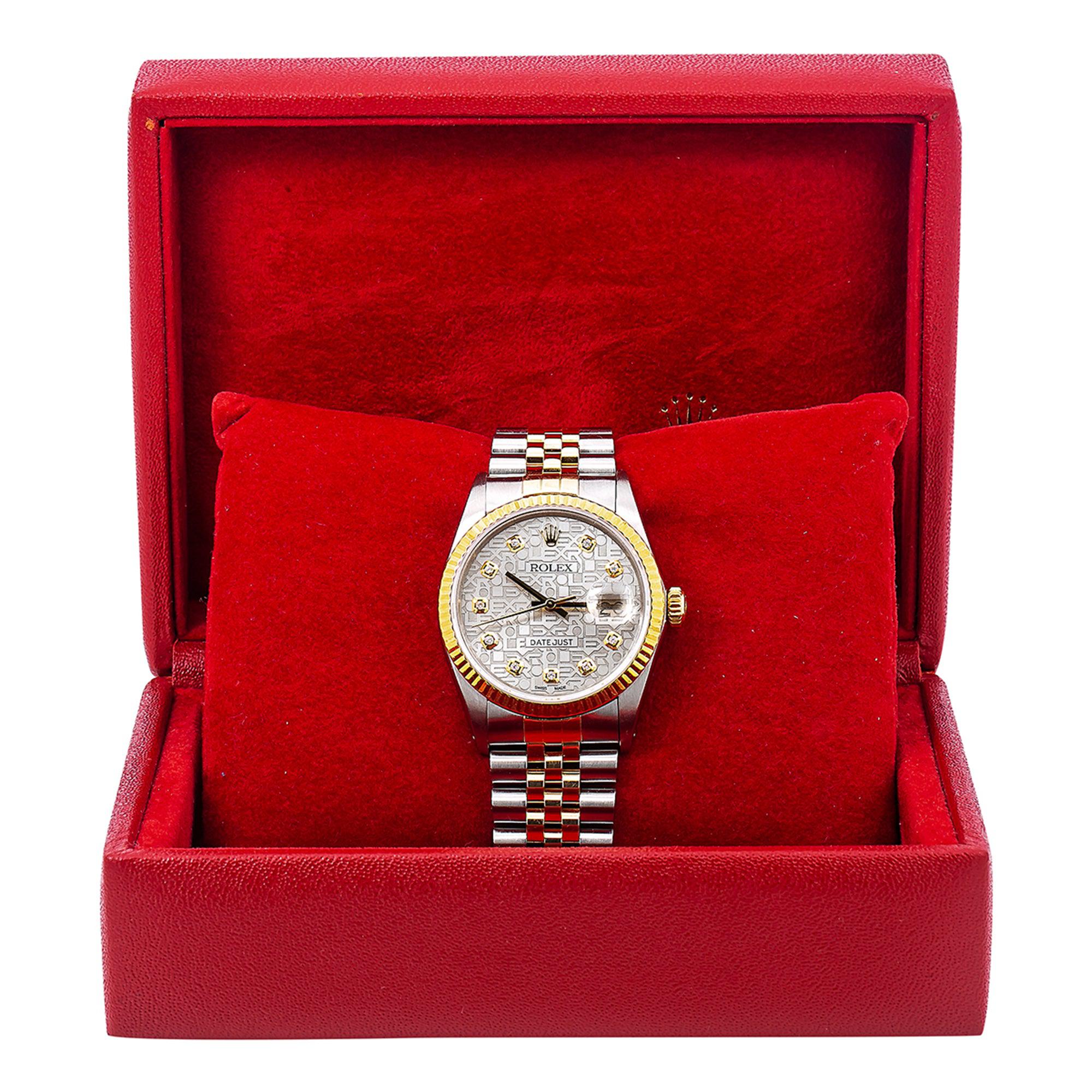 Rolex Datejust Diamond Watch, 16013 36mm, Silver Diamond Dial With 1.20 CT Diamonds