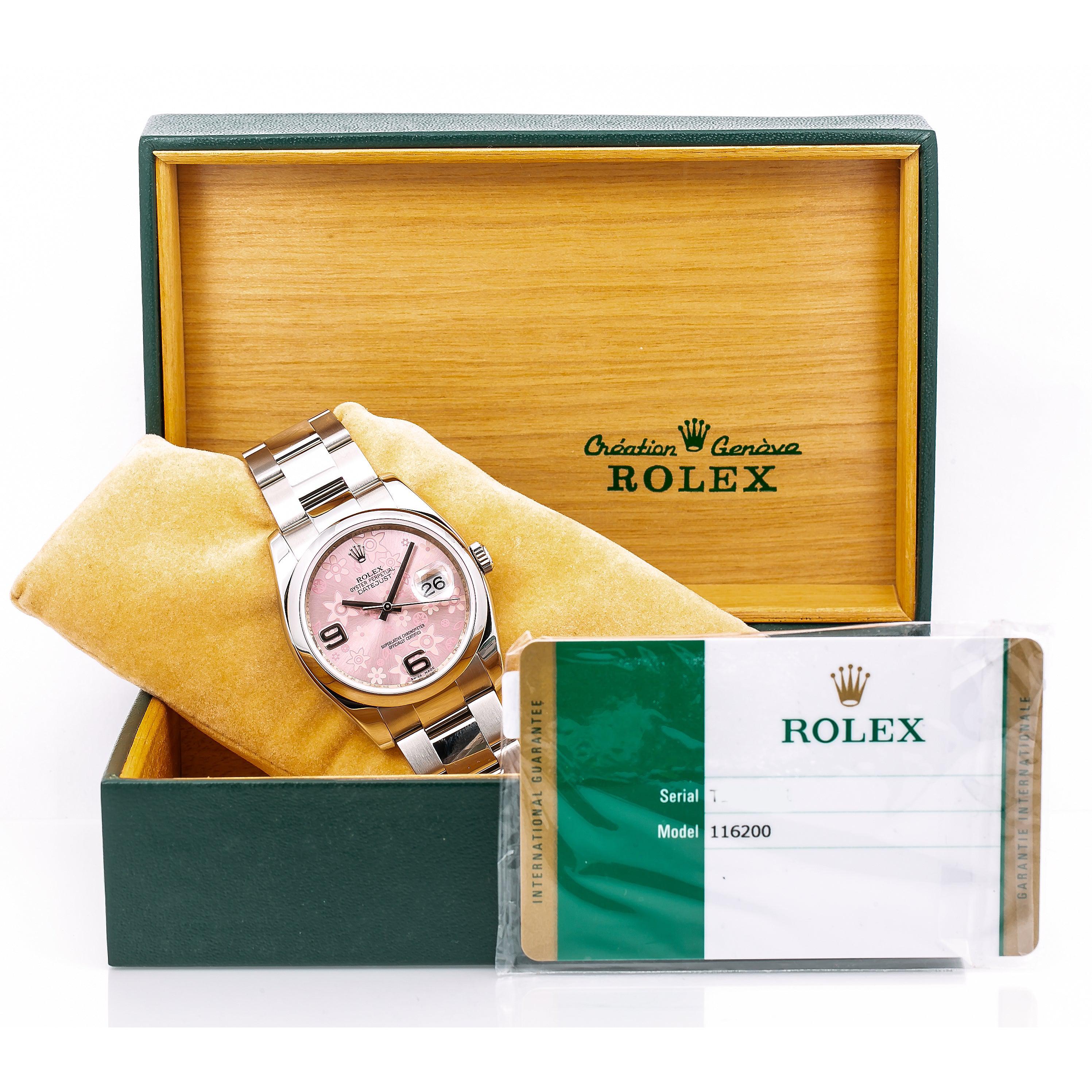 Rolex Datejust 116200 36MM Pink Floral Dial With Stainless Steel Oyster Bracelet
