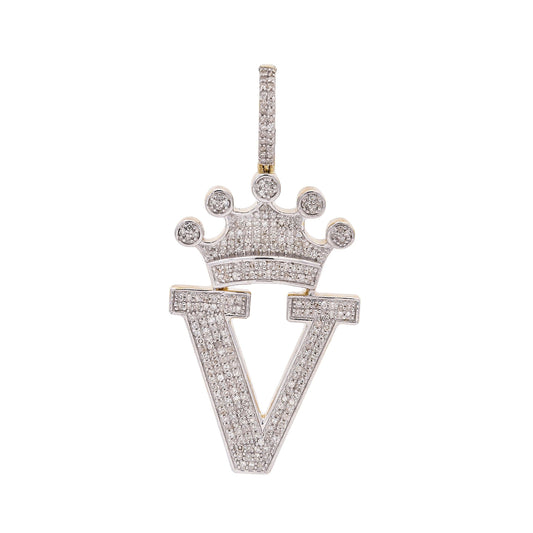 14K Yellow Gold Letter "V" Women's Pendant with Diamonds