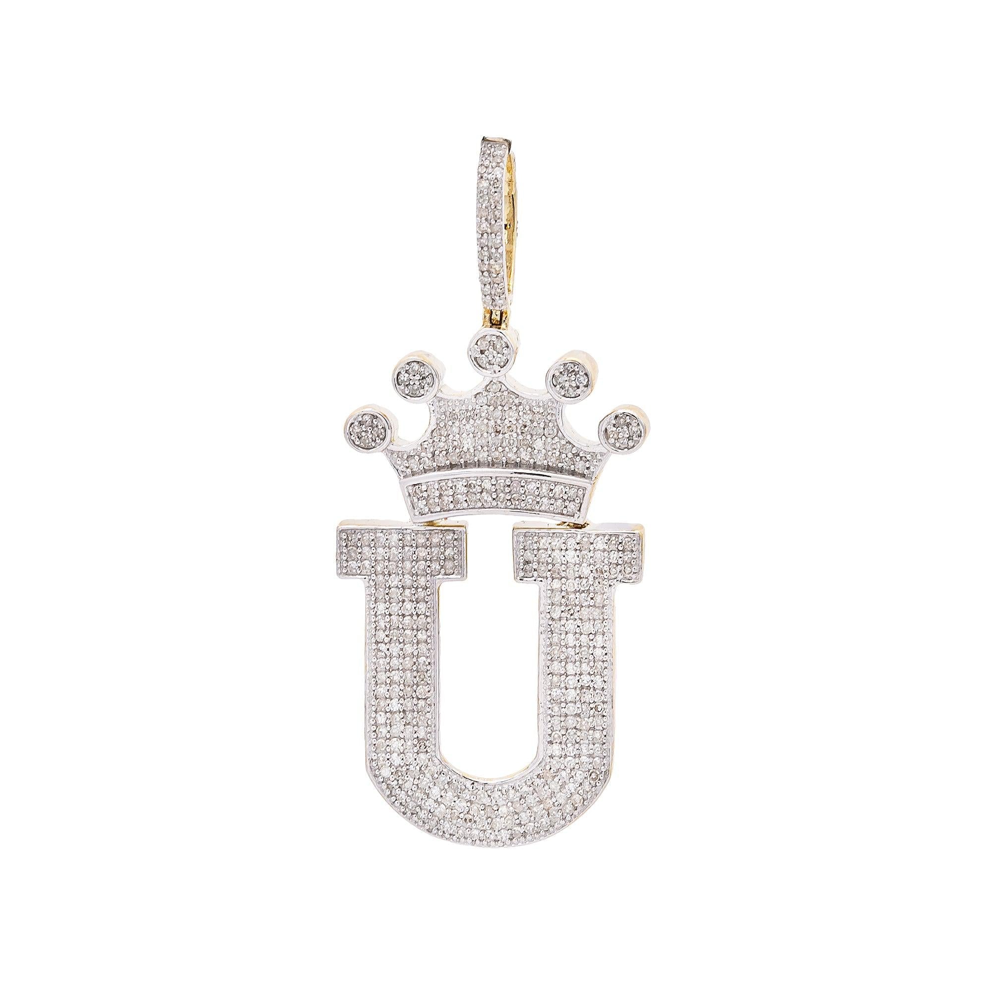 14K Yellow Gold Letter "U" Women's Pendant with Diamonds