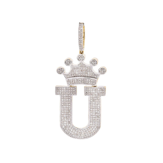 14K Yellow Gold Letter "U" Women's Pendant with Diamonds