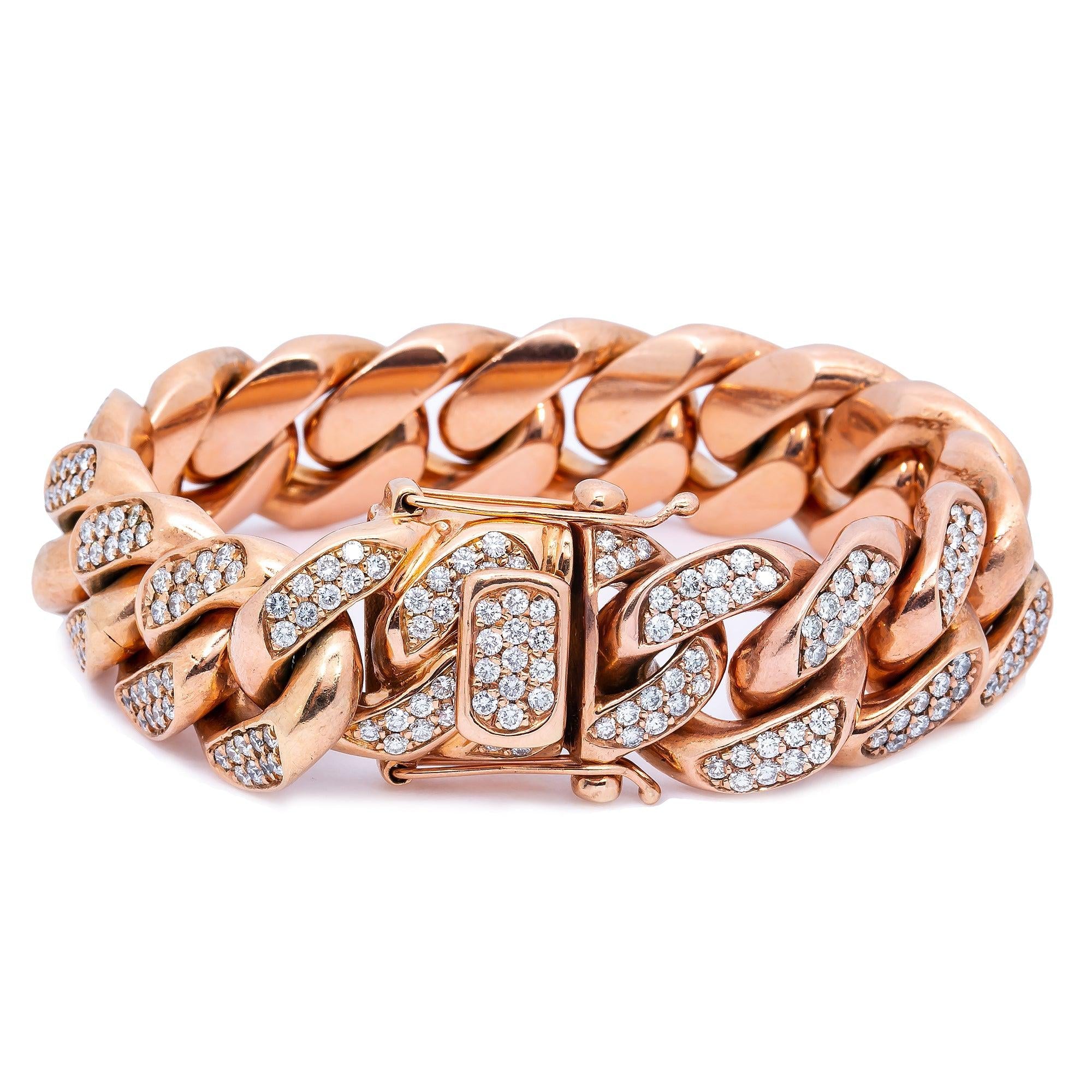 10K ROSE GOLD 9.5" CUBAN BRACELET WITH 13.00 CT DIAMONDS