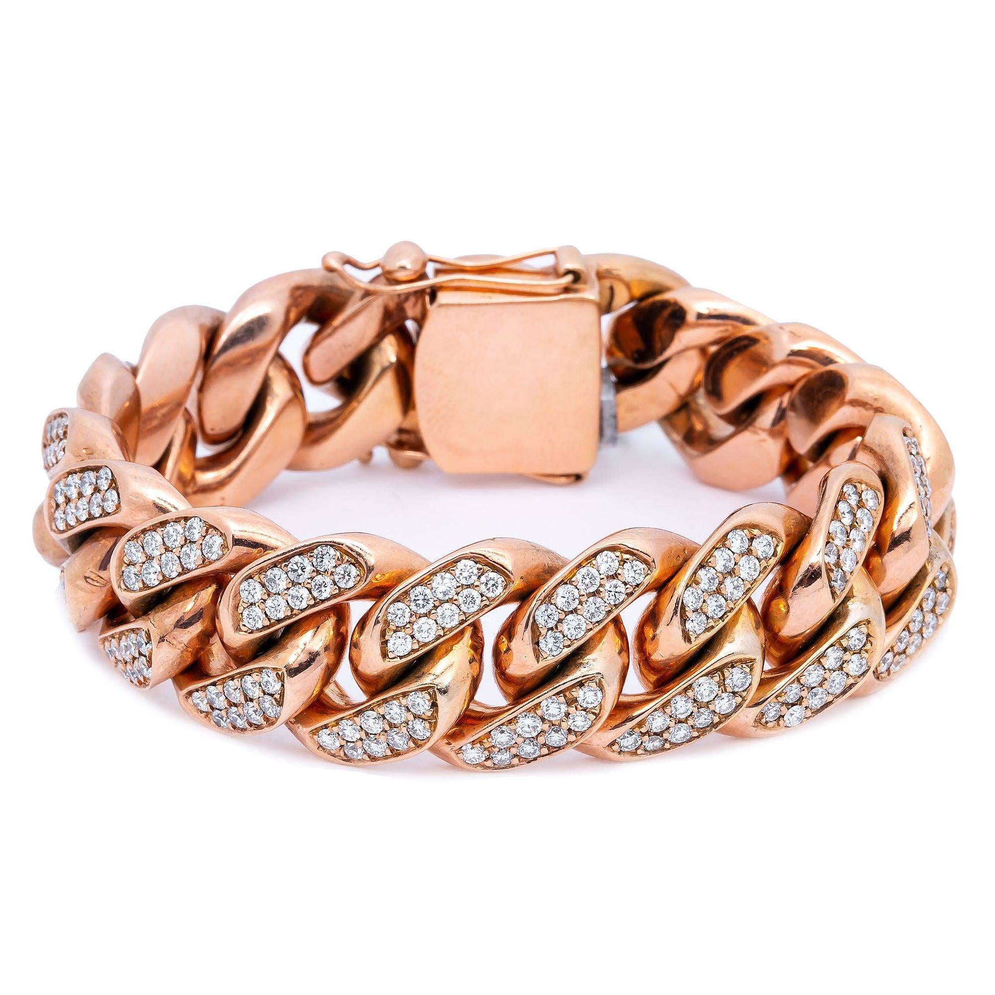 10K ROSE GOLD 9.5" CUBAN BRACELET WITH 13.00 CT DIAMONDS