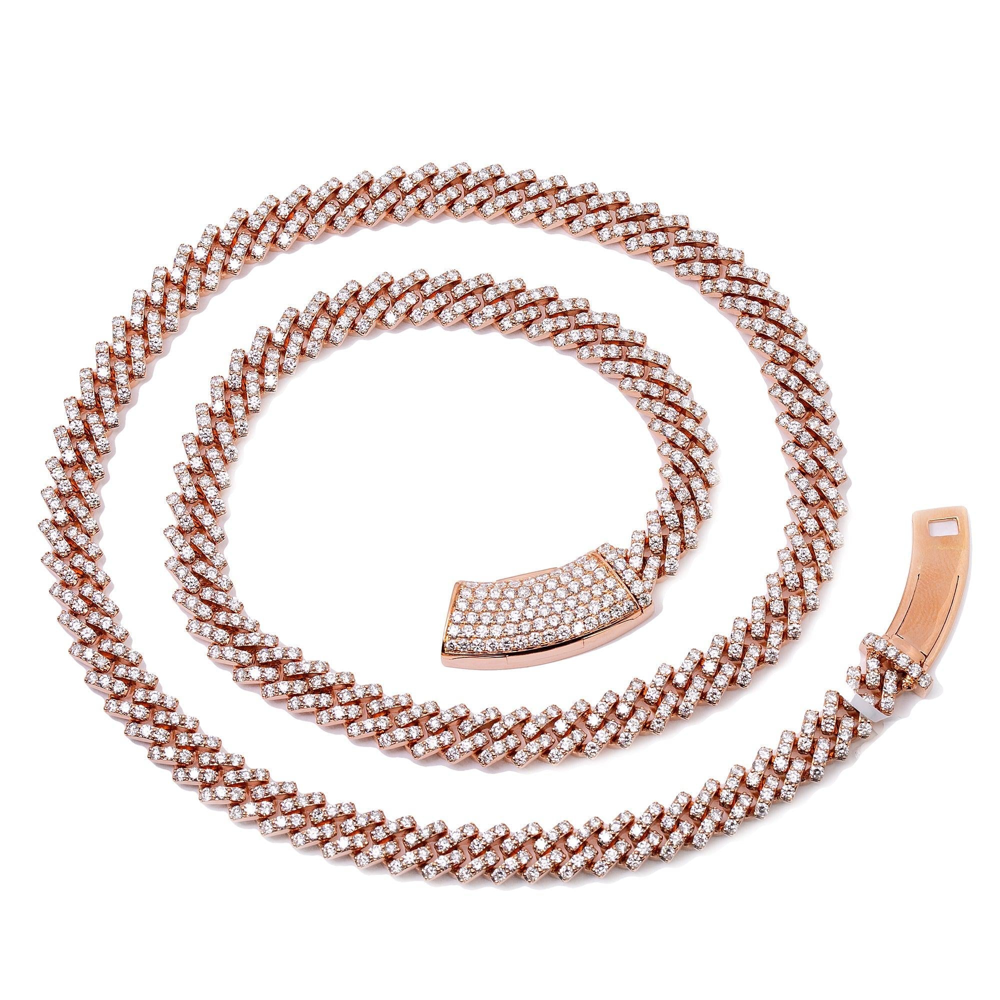 14K ROSE GOLD 22" | 8MM CUBAN CHAIN PRONG SET WITH 24.95 CT DIAMONDS