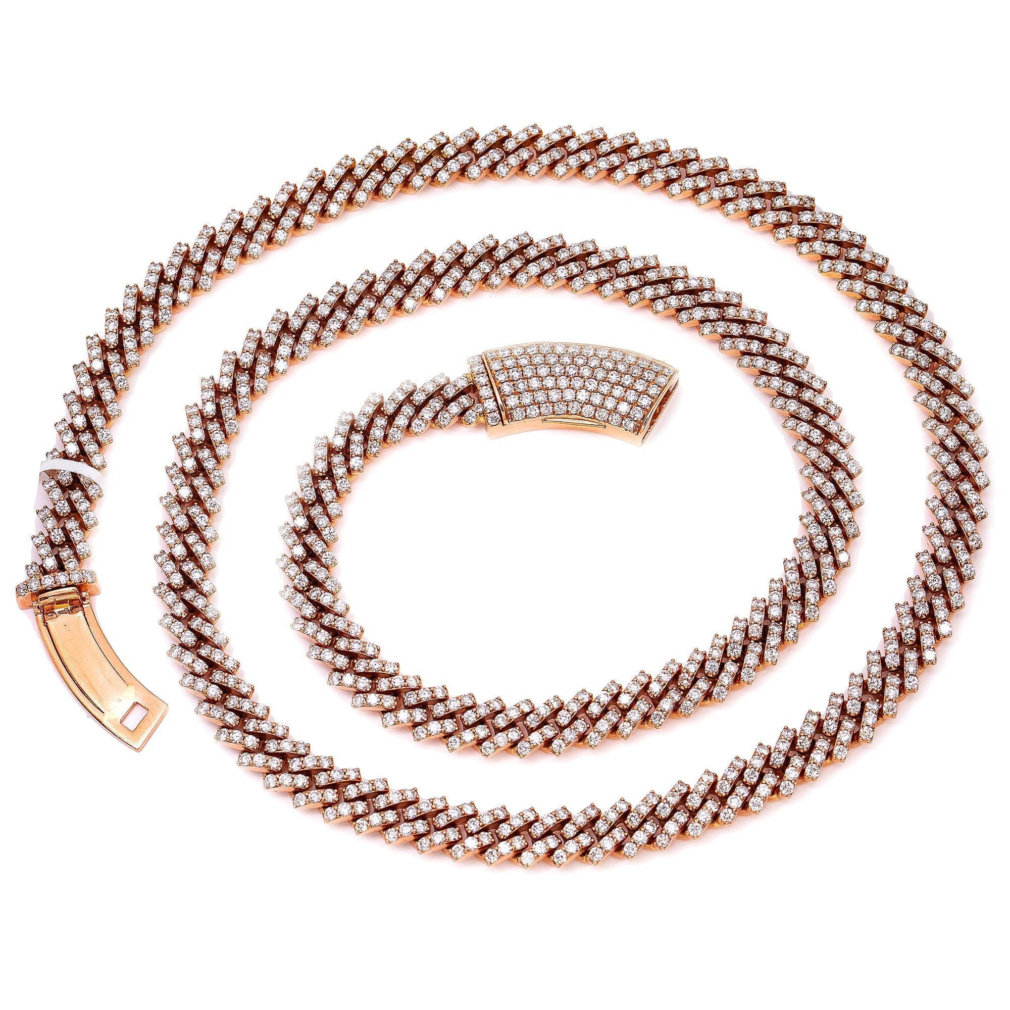 14K ROSE GOLD 24" | 8MM CUBAN CHAIN PRONG SET WITH 21.25 CT DIAMONDS