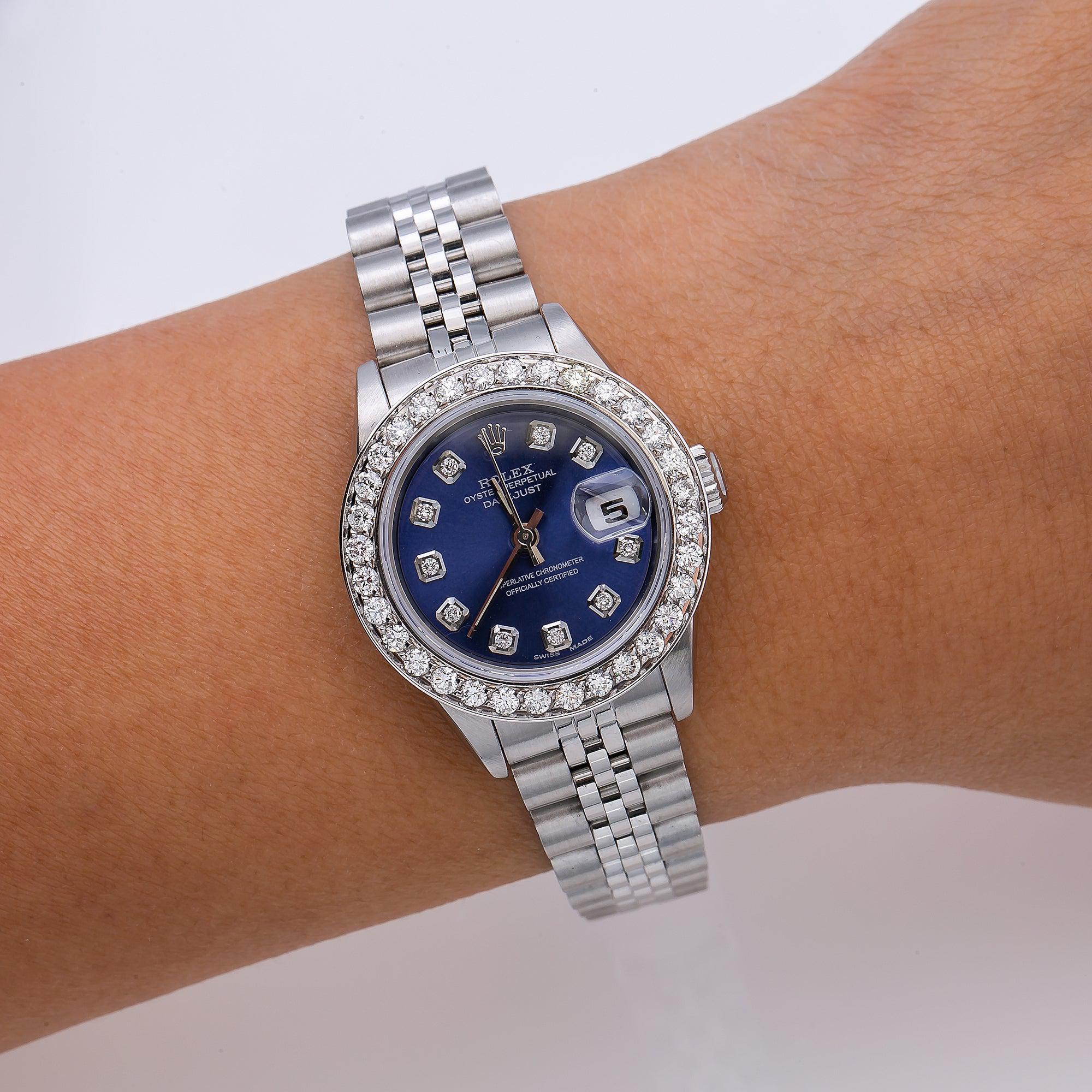 Rolex Lady-Datejust 69174 26MM Blue Diamond Dial With 0.90 CT Diamonds