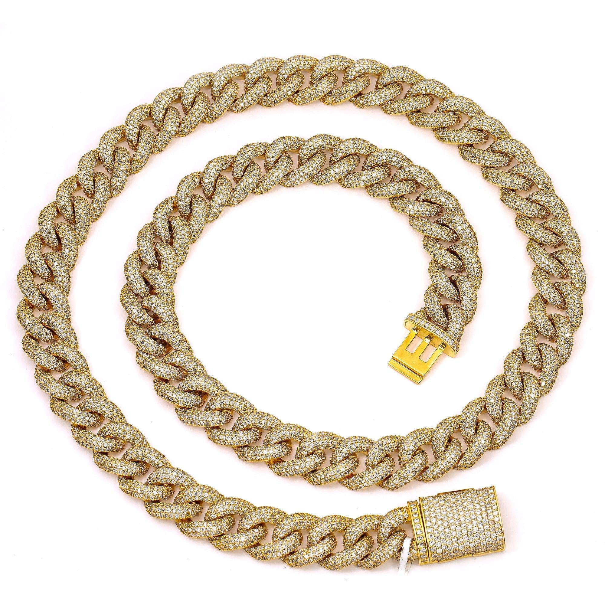 14K YELLOW GOLD 22" CUBAN CHAIN WITH 31.18 CT DIAMONDS