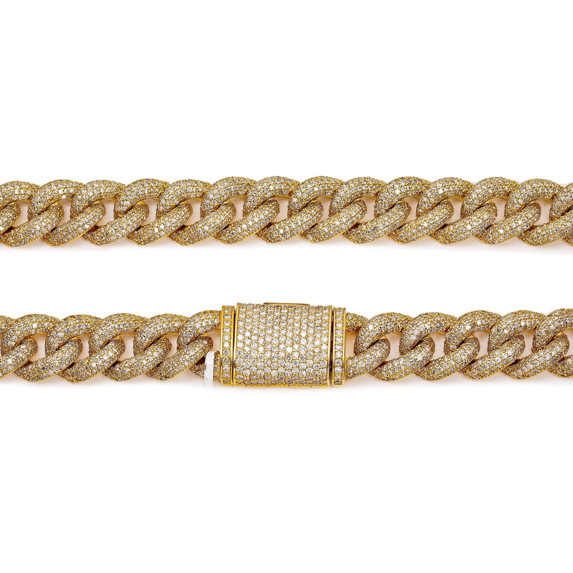 14K YELLOW GOLD 22" CUBAN CHAIN WITH 31.18 CT DIAMONDS
