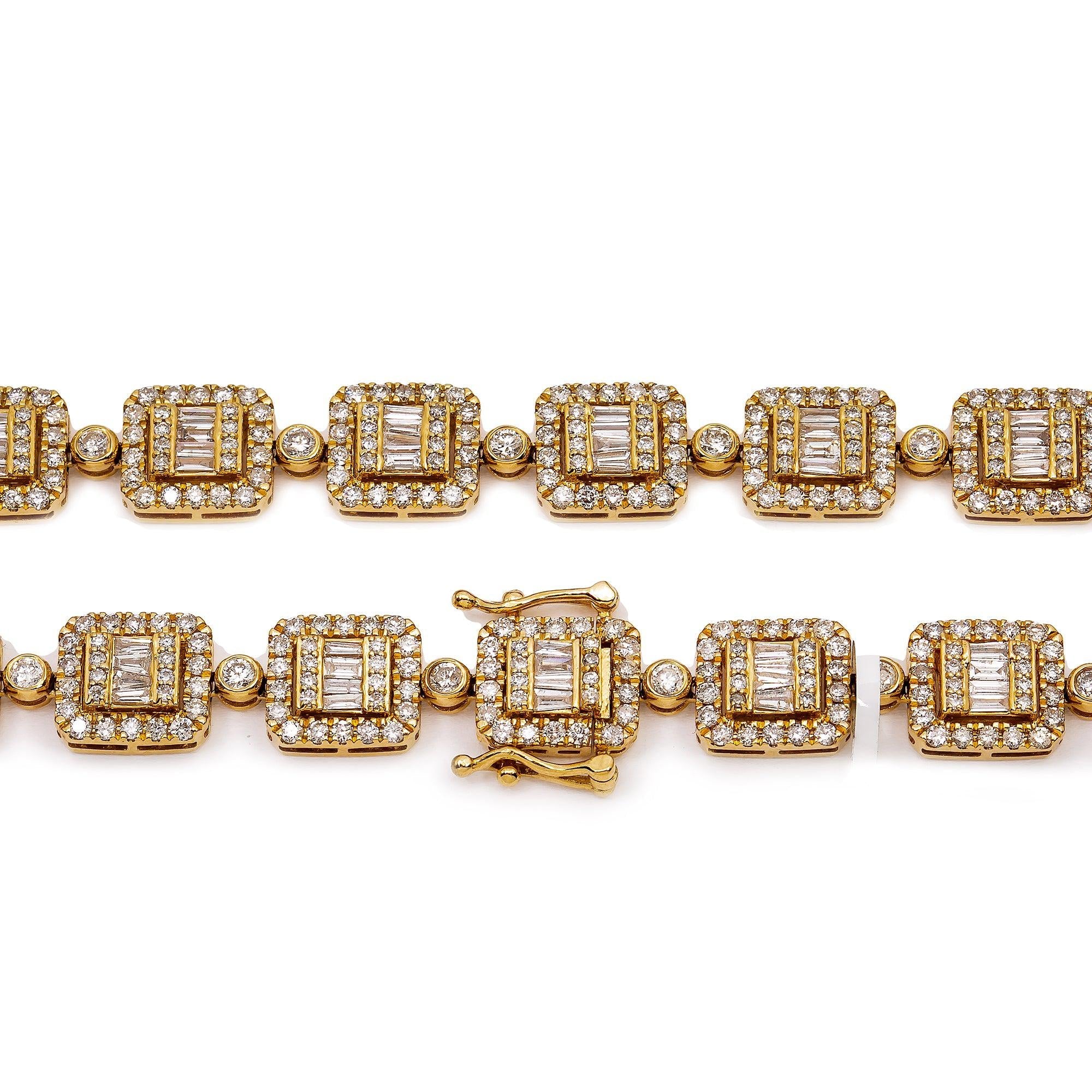 14K YELLOW GOLD 22" BAGUETTE CHAIN WITH 18 CT DIAMONDS