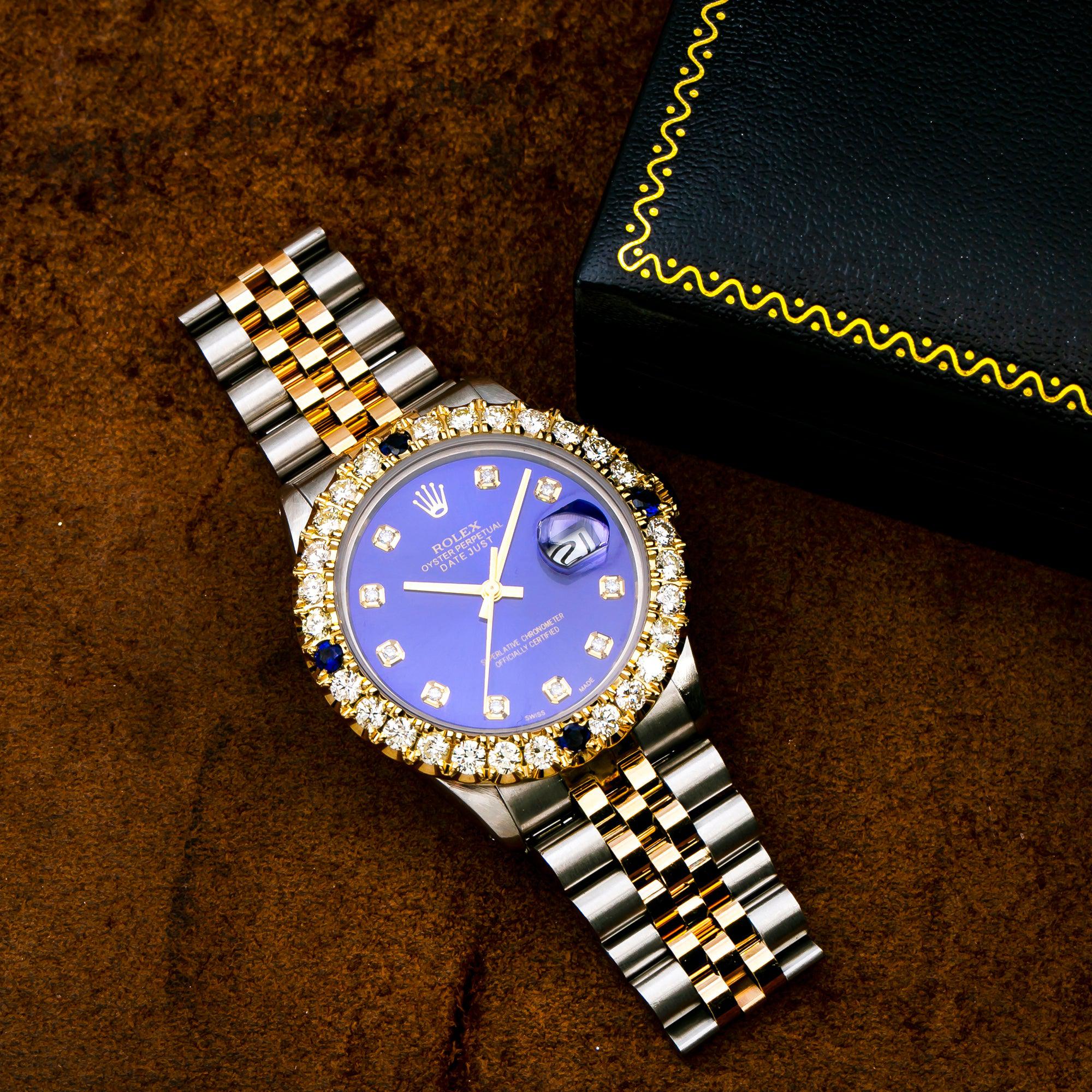 Rolex Date Just 36MM Blue Diamond Dial Two Tone Bracelet