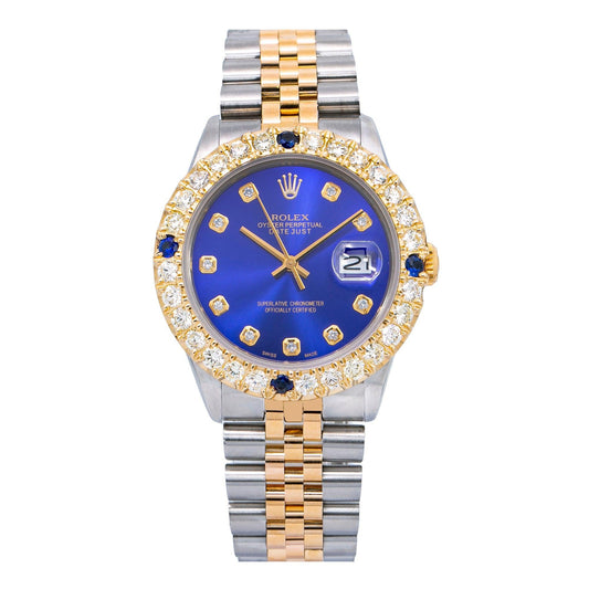 Rolex Date Just 36MM Blue Diamond Dial Two Tone Bracelet
