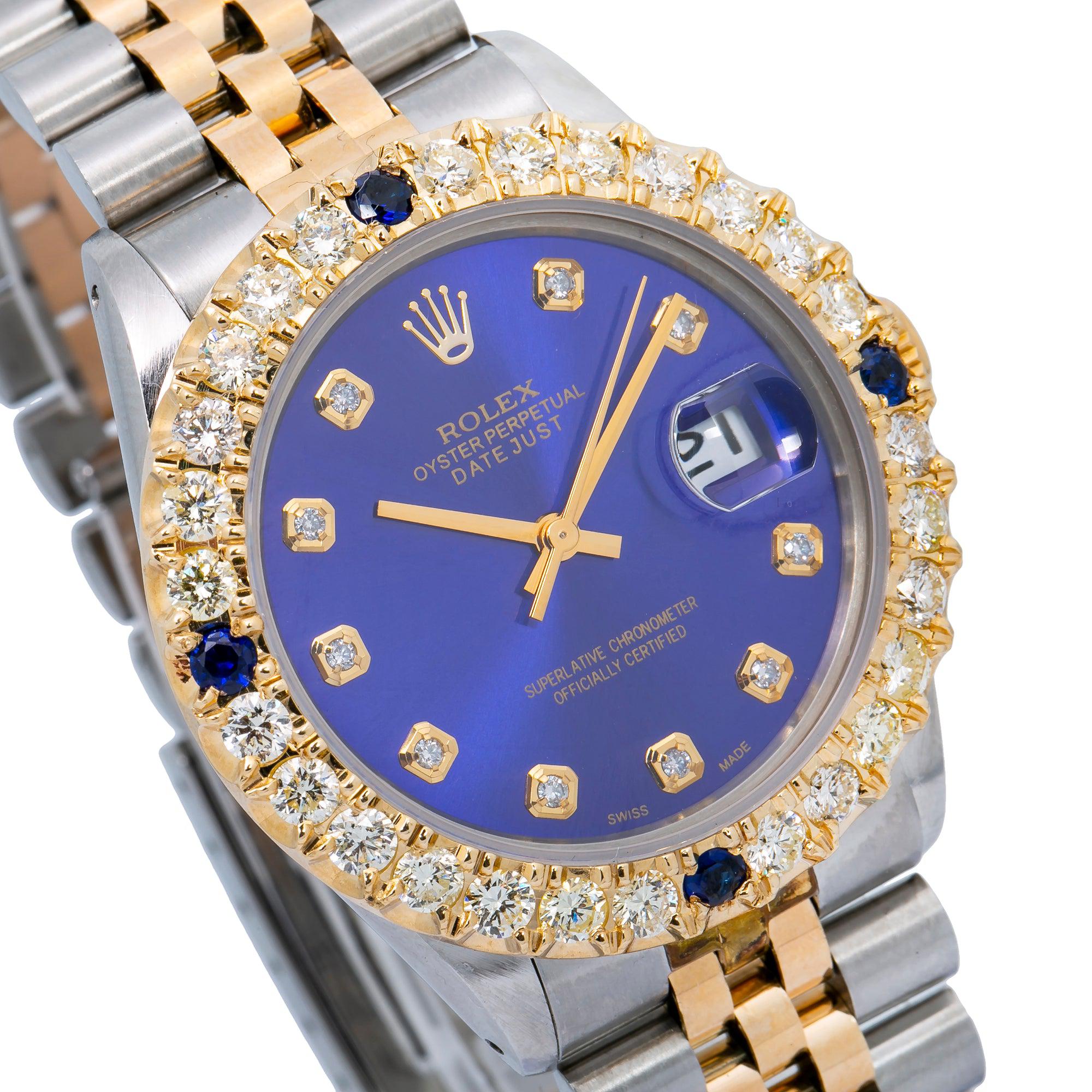 Rolex Date Just 36MM Blue Diamond Dial Two Tone Bracelet