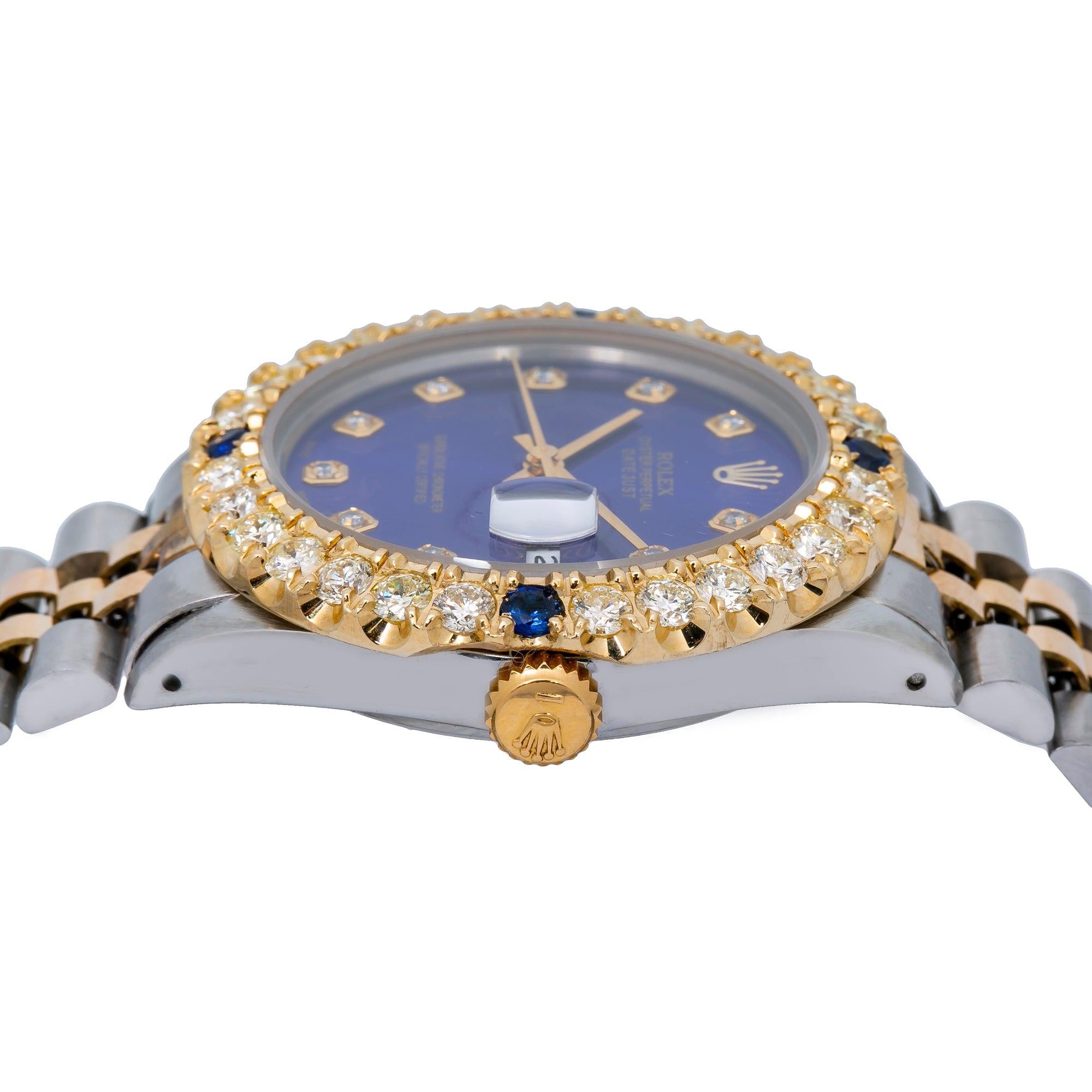 Rolex Date Just 36MM Blue Diamond Dial Two Tone Bracelet