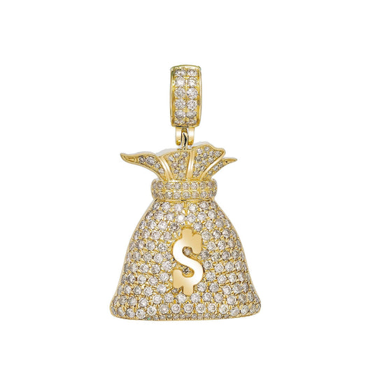 10K YELLOW GOLD MONEY BAG PENDANT WITH 2.75 CT DIAMONDS