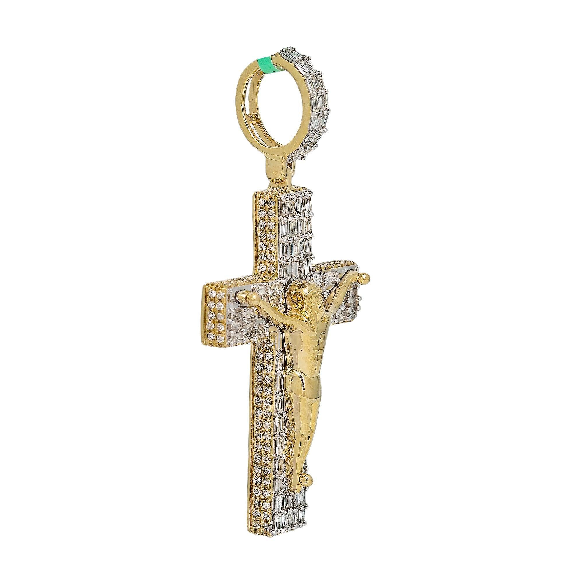 10K YELLOW GOLD CRUCIFIX PENDANT WITH 2.40 CT DIAMONDS