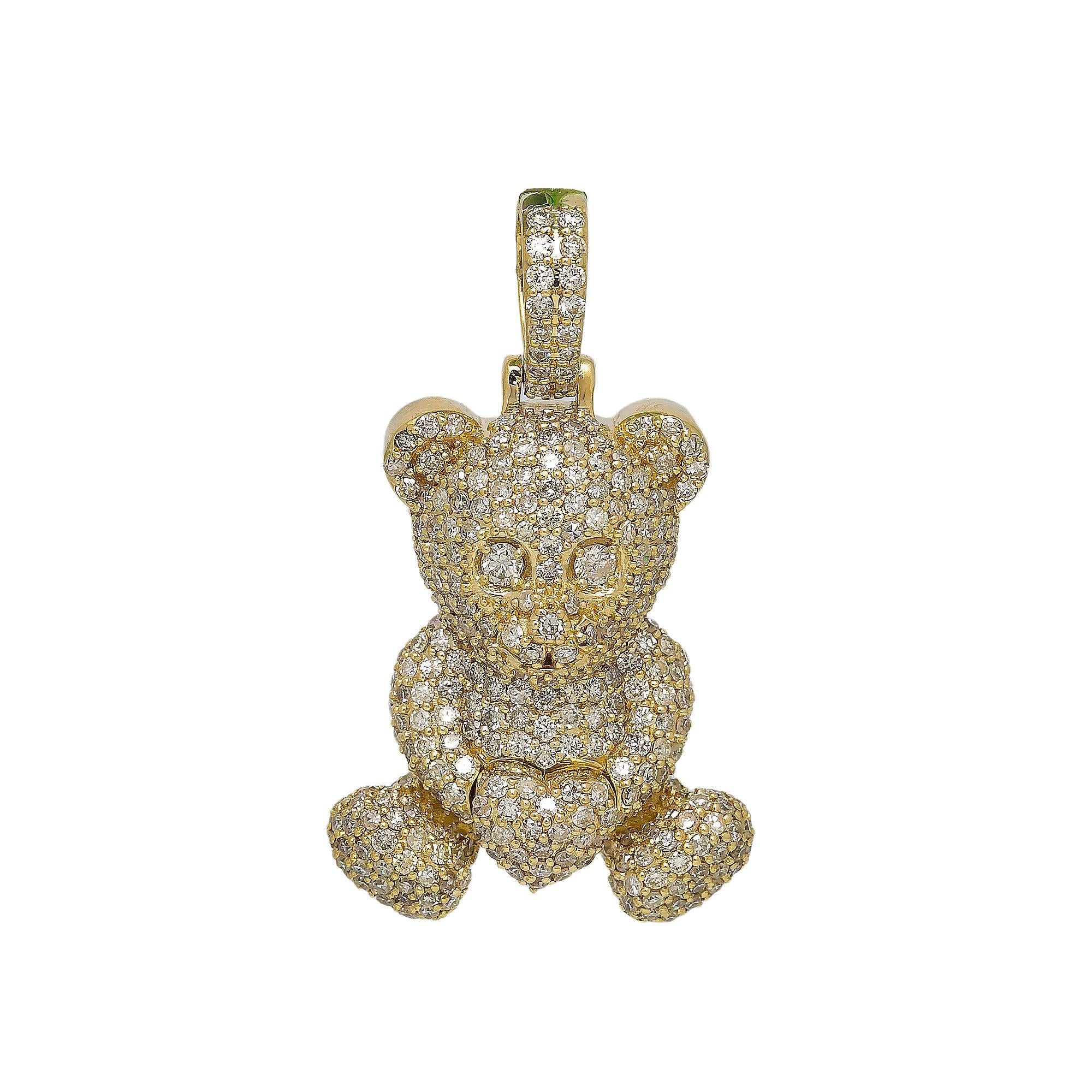 10K YELLOW GOLD BEAR PENDANT WITH 3.00 CT DIAMONDS