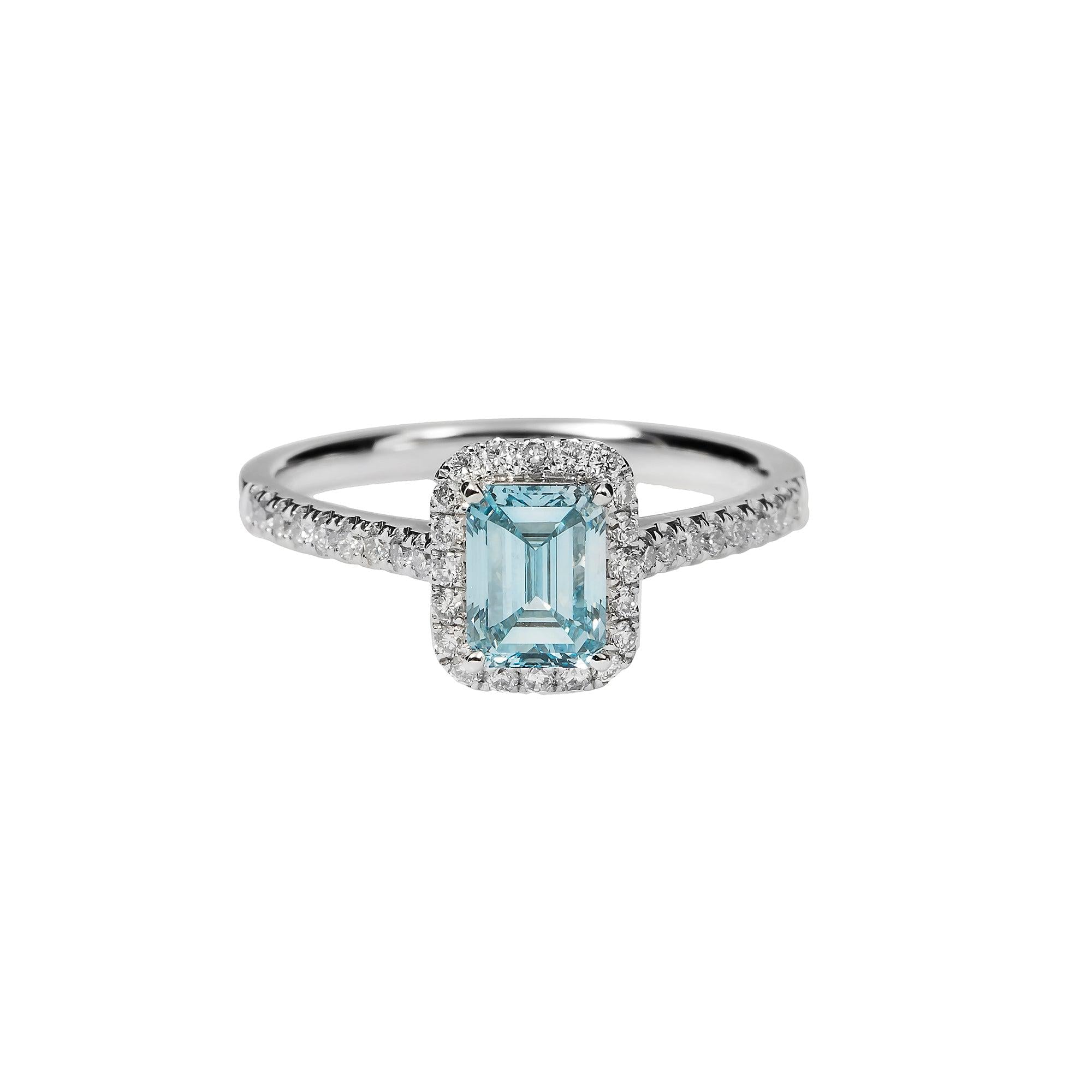 18K GOLD AQUAMARINE LAB DIAMOND RING 1.58 CTW