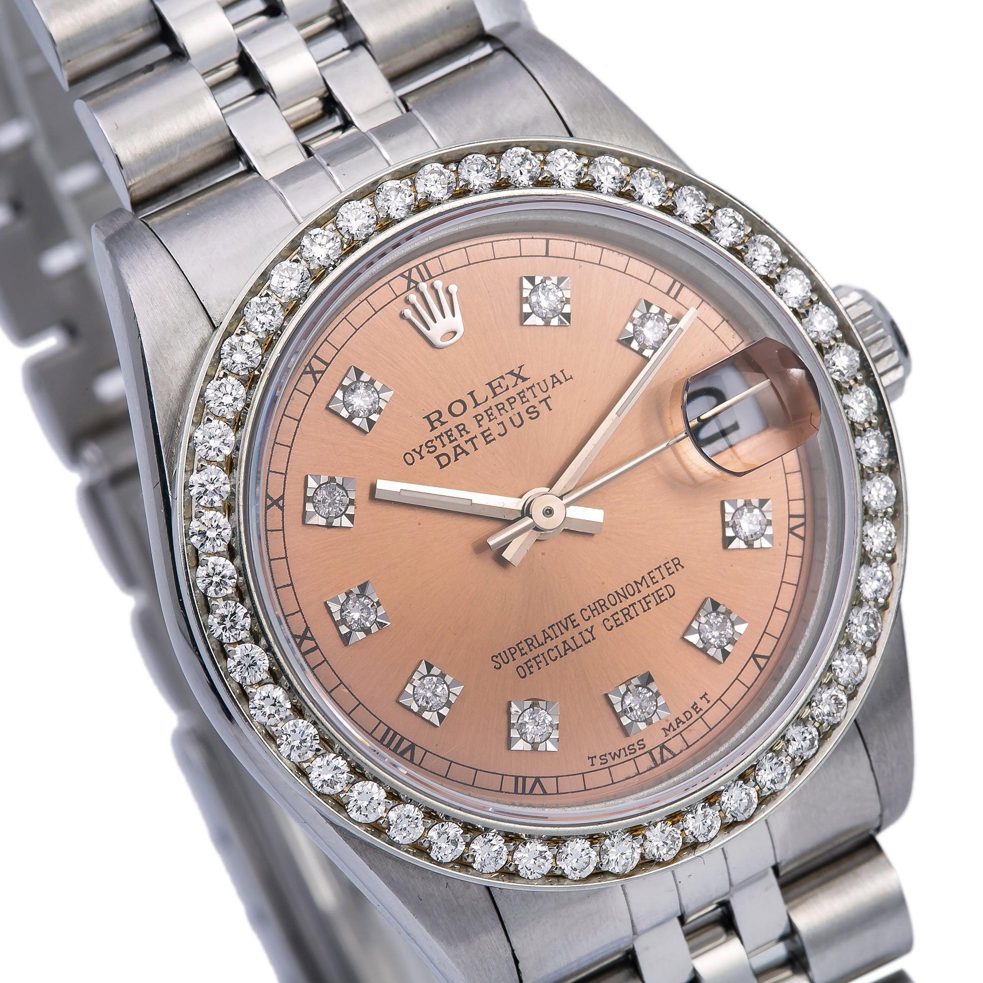 Rolex Lady-Datejust Diamond Watch, 68240 31mm, Pink Custom Diamond Dial With Stainless Steel Jubilee