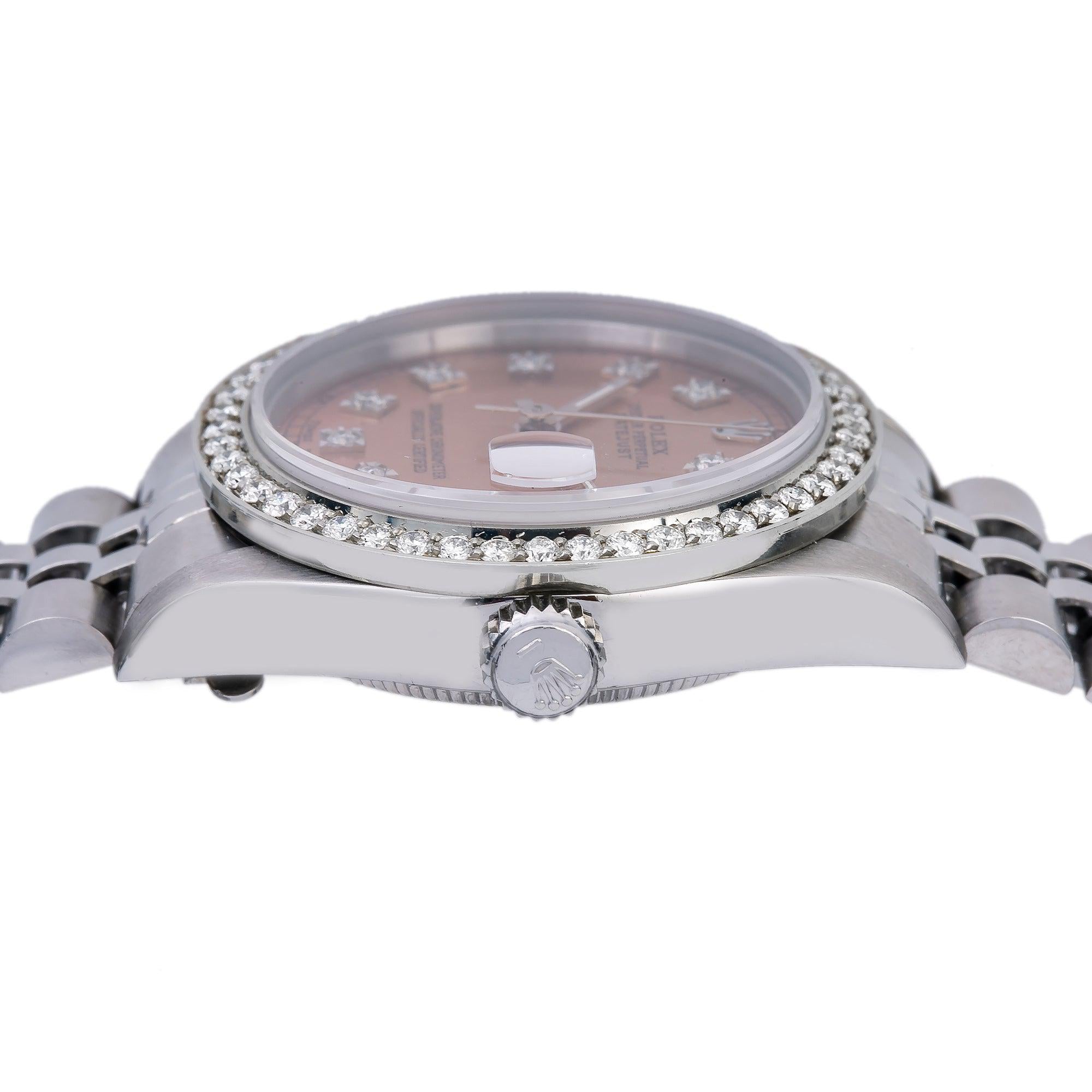 Rolex Lady-Datejust Diamond Watch, 68240 31mm, Pink Custom Diamond Dial With Stainless Steel Jubilee