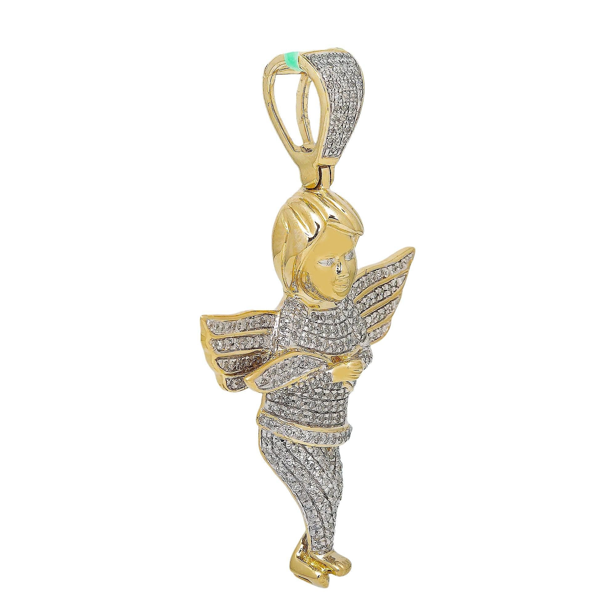 10K YELLOW GOLD ANGEL PENDANT WITH 1.85 CT DIAMONDS