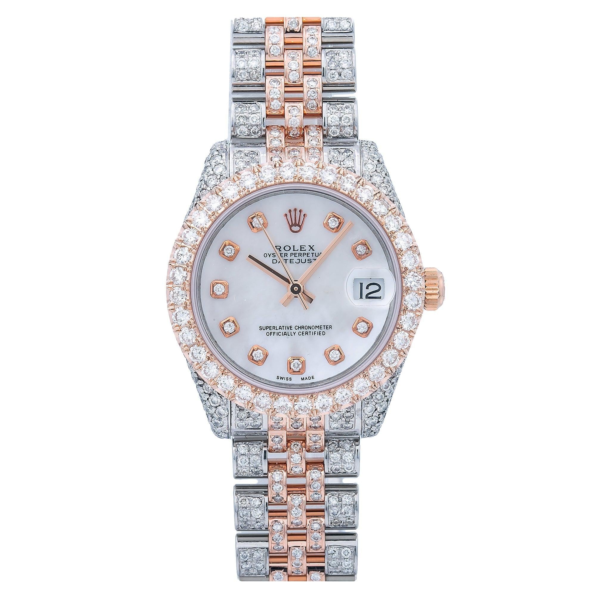 Rolex Datejust 31MM 178271 Mother of Pearl Diamond Dial Diamond Bezel Two Tone Full Diamond Jubilee Bracelet 11.25ct