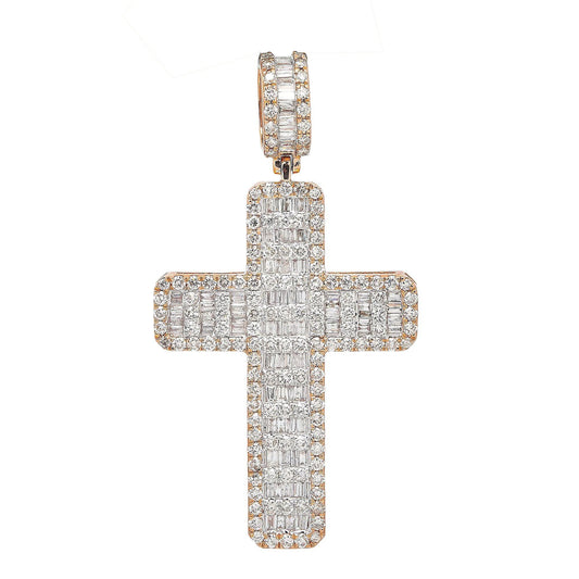 10K ROSE GOLD CROSS PENDANT WITH 3.60 CT DIAMONDS