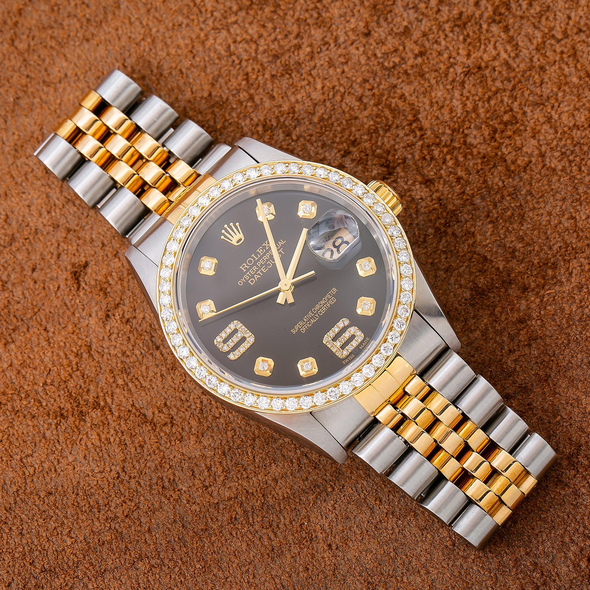 Rolex Datejust 16233 36MM Black Diamond Dial With 1.20 CT Diamonds