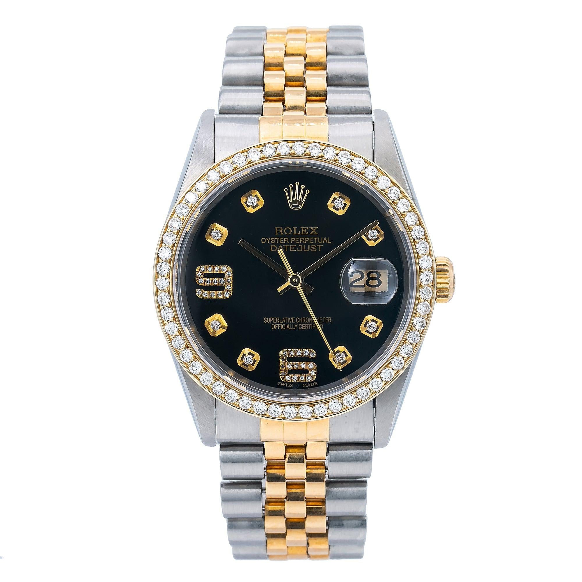 Rolex Datejust 16233 36MM Black Diamond Dial With 1.20 CT Diamonds