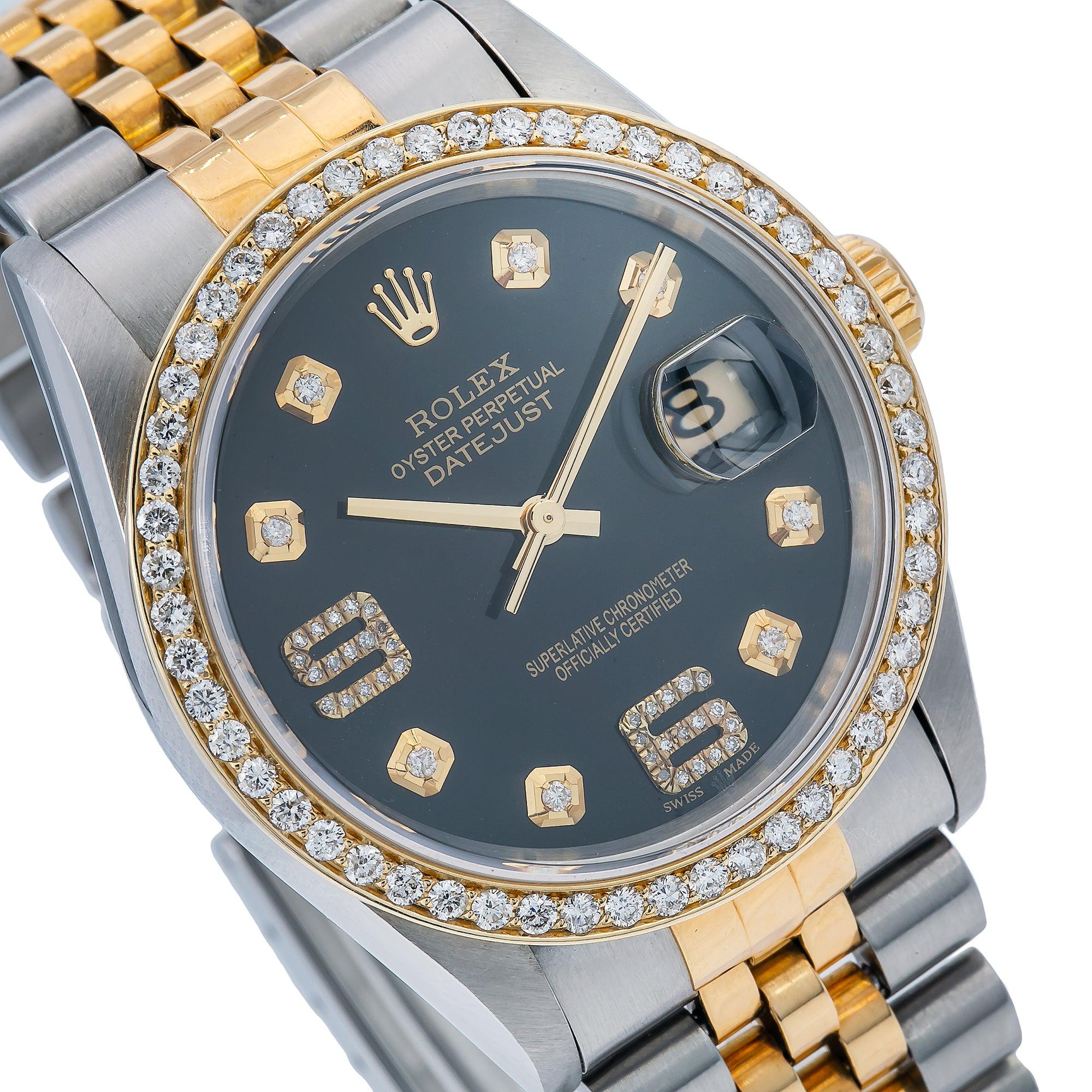 Rolex Datejust 16233 36MM Black Diamond Dial With 1.20 CT Diamonds