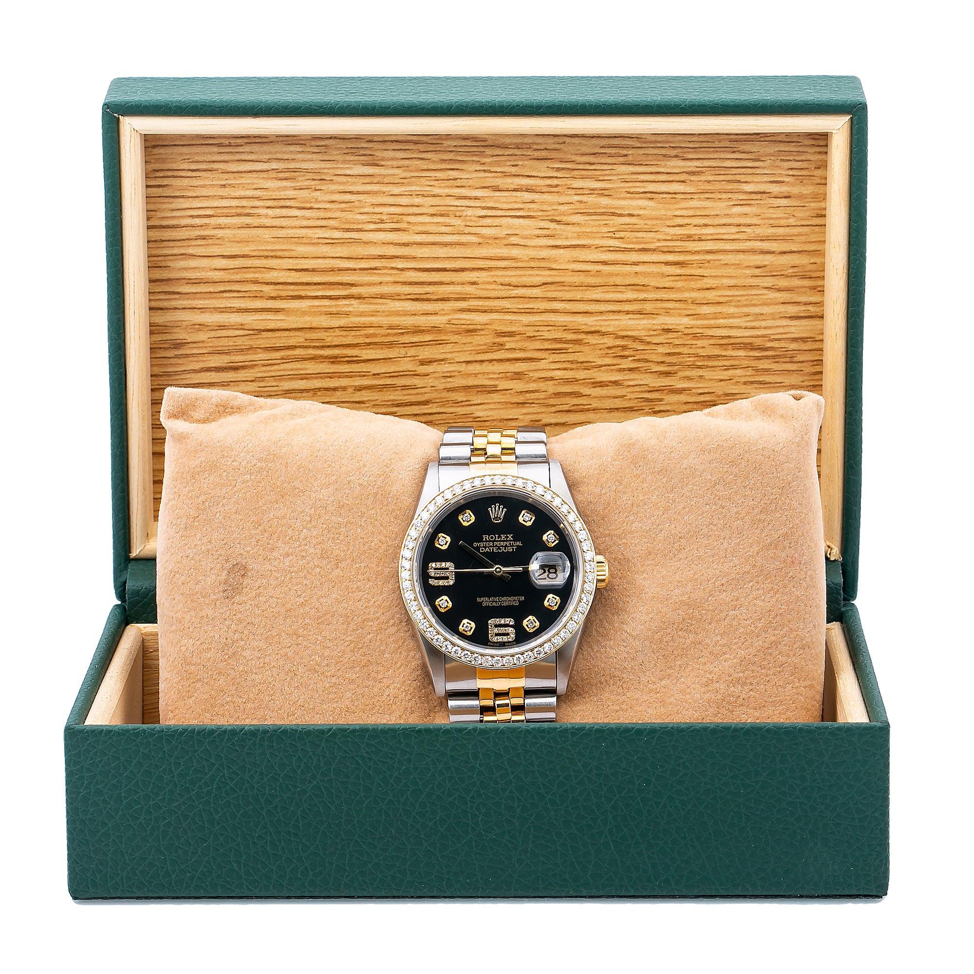 Rolex Datejust 16233 36MM Black Diamond Dial With 1.20 CT Diamonds