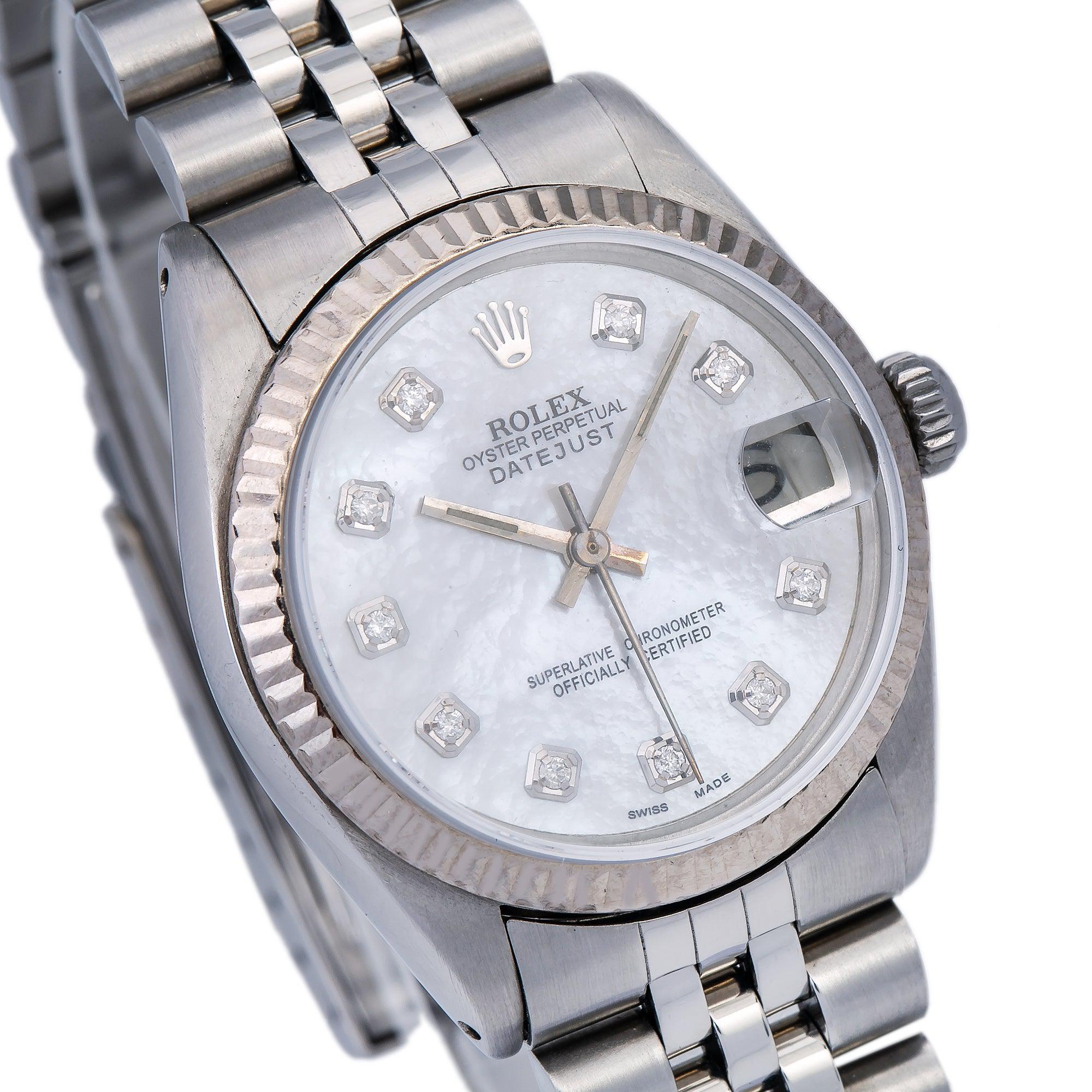 Rolex Datejust 68240 31MM Silver Custom Diamond Mother of Pearl Dial With Stainless