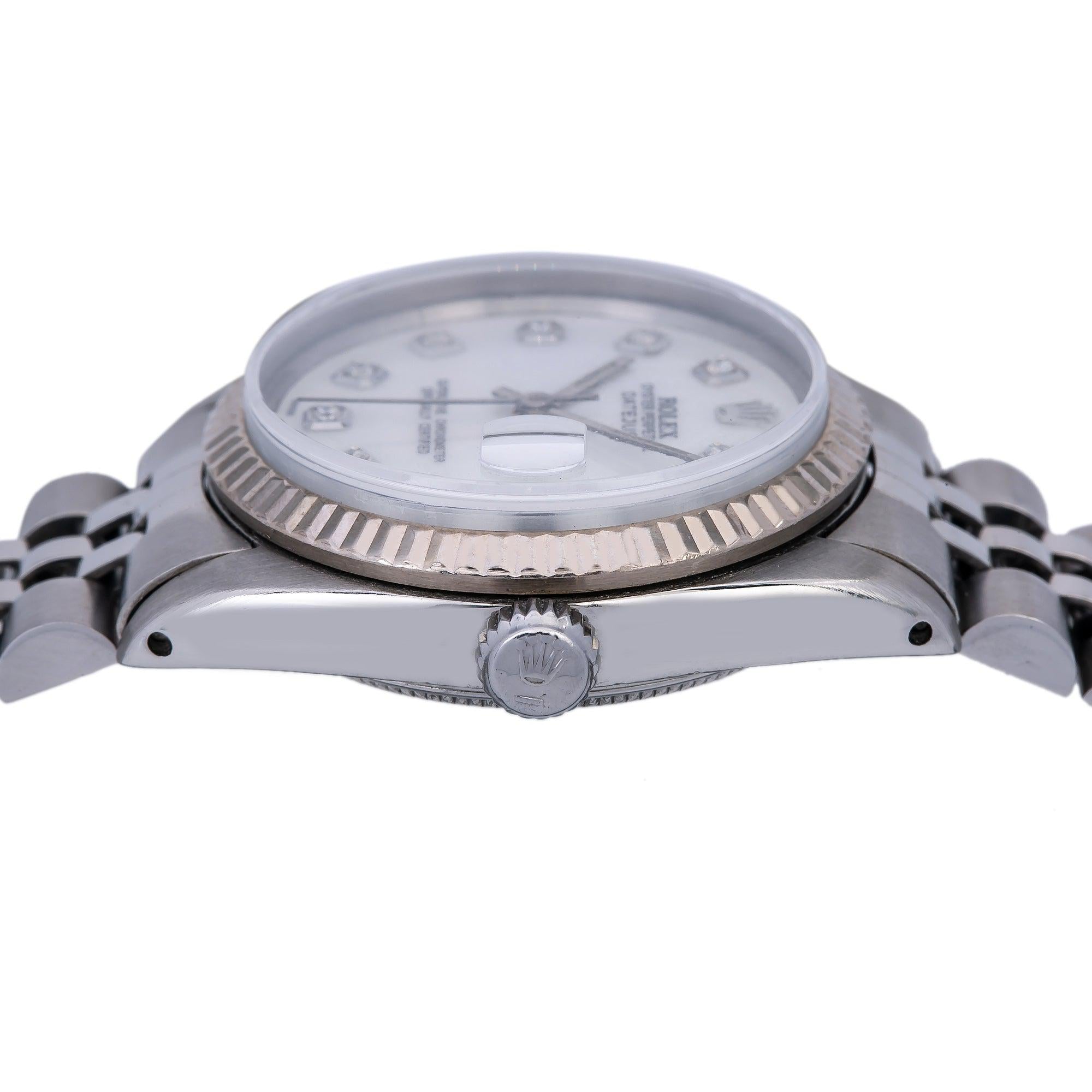 Rolex Datejust 68240 31MM Silver Custom Diamond Mother of Pearl Dial With Stainless