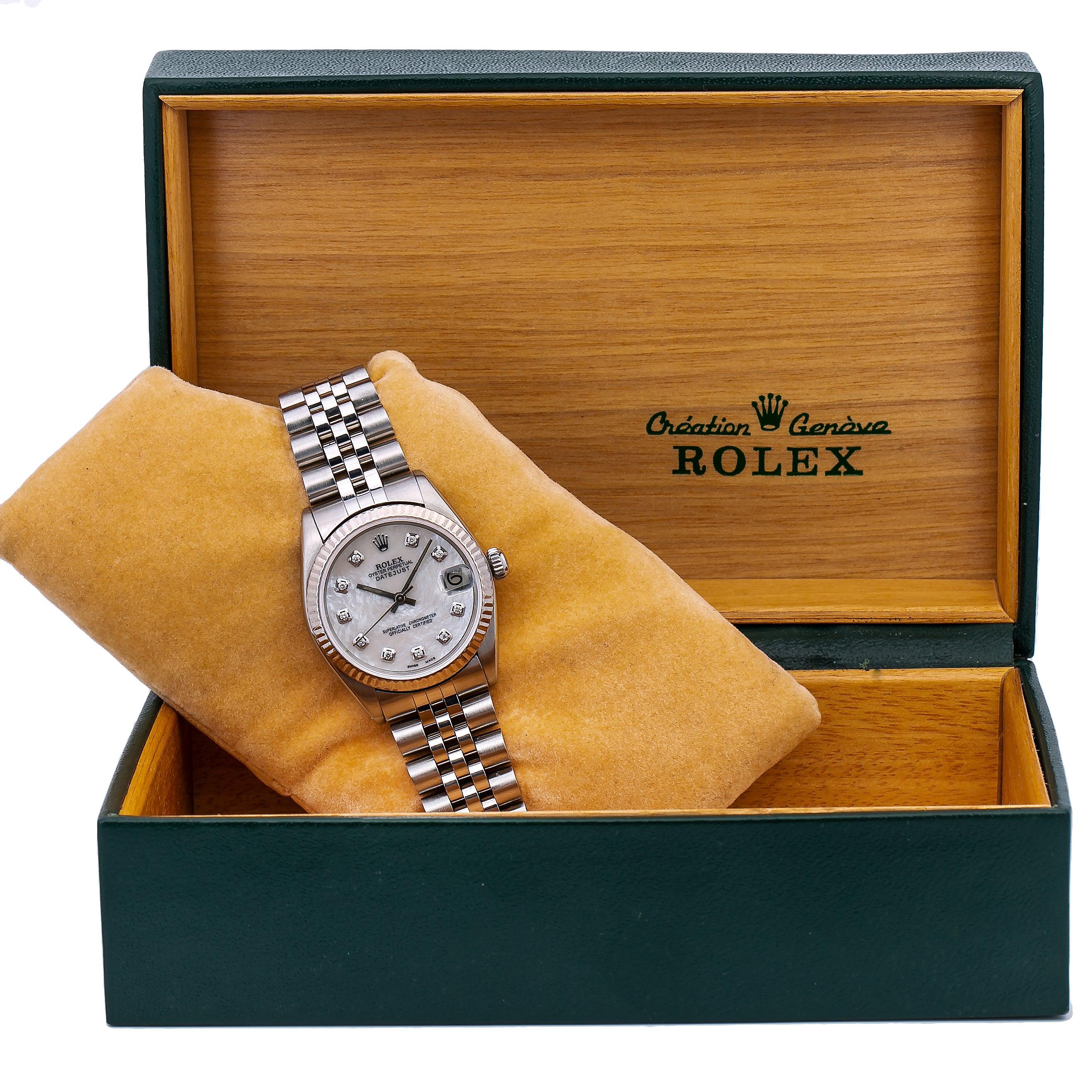 Rolex Datejust 68240 31MM Silver Custom Diamond Mother of Pearl Dial With Stainless