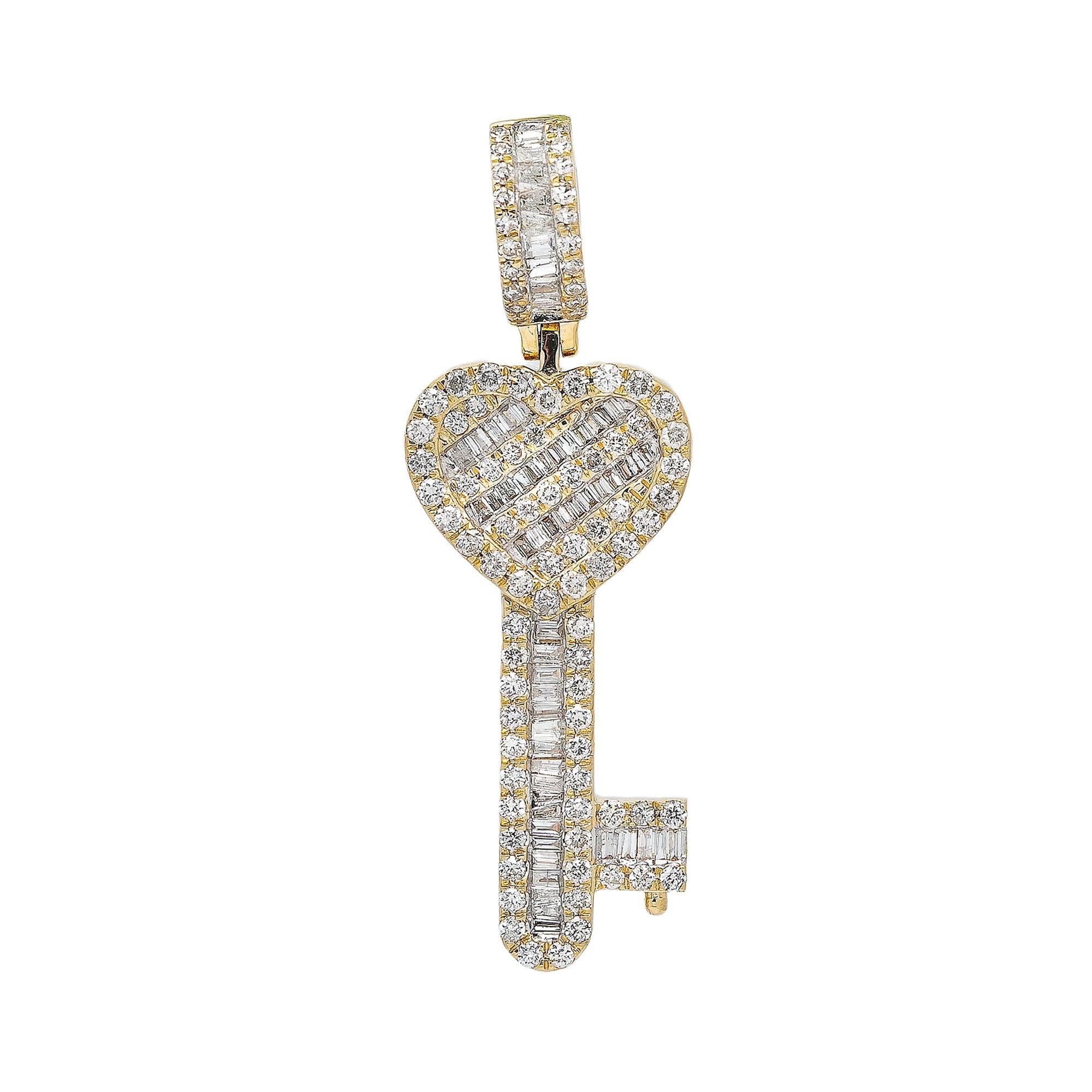 14K YELLOW GOLD HEART KEY PENDANT WITH 2.75 CT DIAMONDS