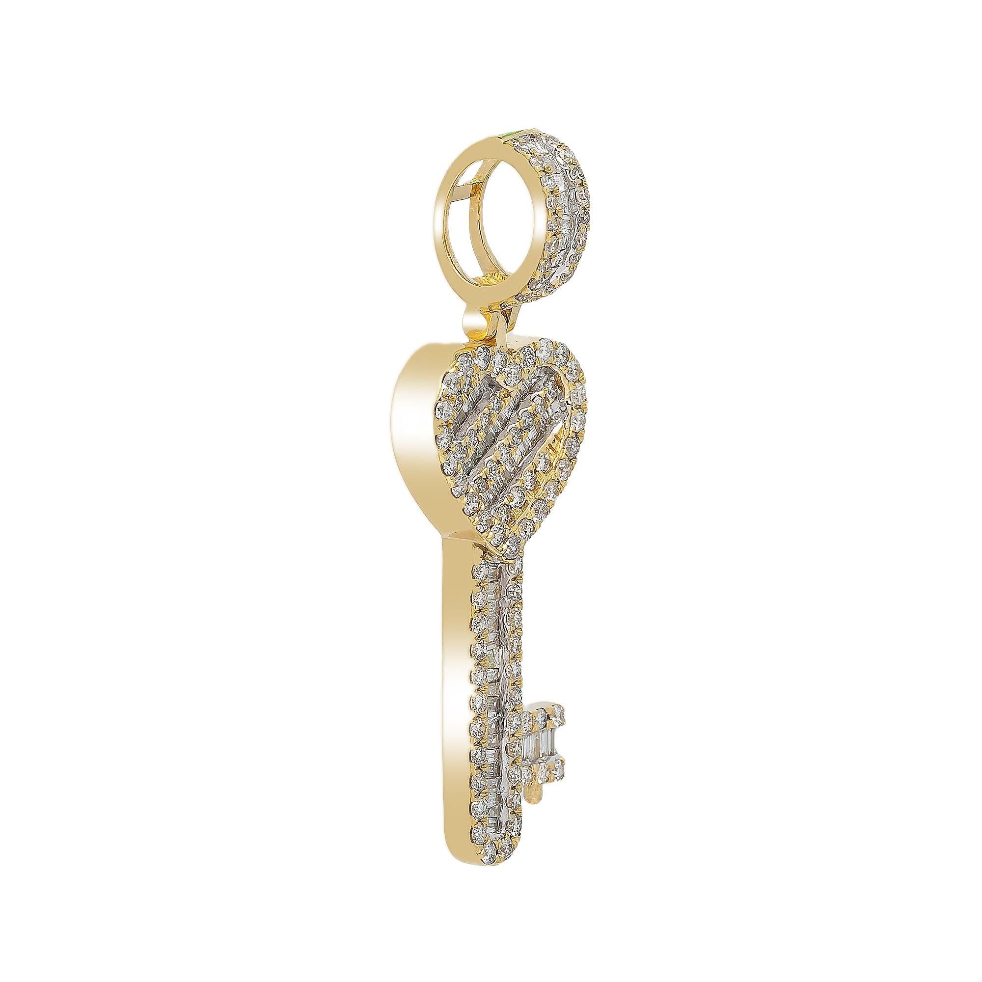 14K YELLOW GOLD HEART KEY PENDANT WITH 2.75 CT DIAMONDS
