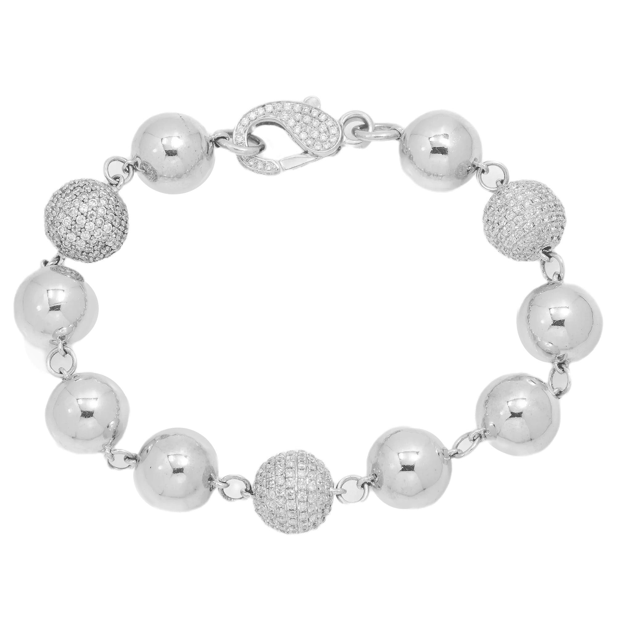 14K GOLD TWO TONE SMALL BALLS BRACELET WITH 3.75 CT DIAMONDS
