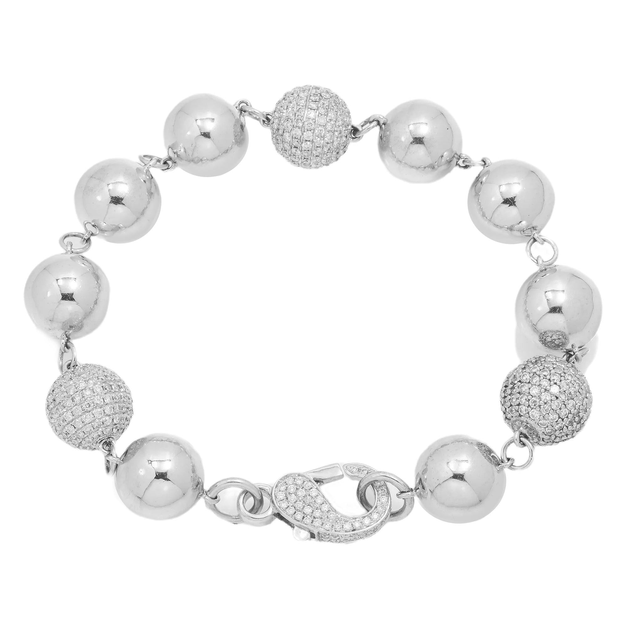 14K GOLD TWO TONE SMALL BALLS BRACELET WITH 3.75 CT DIAMONDS