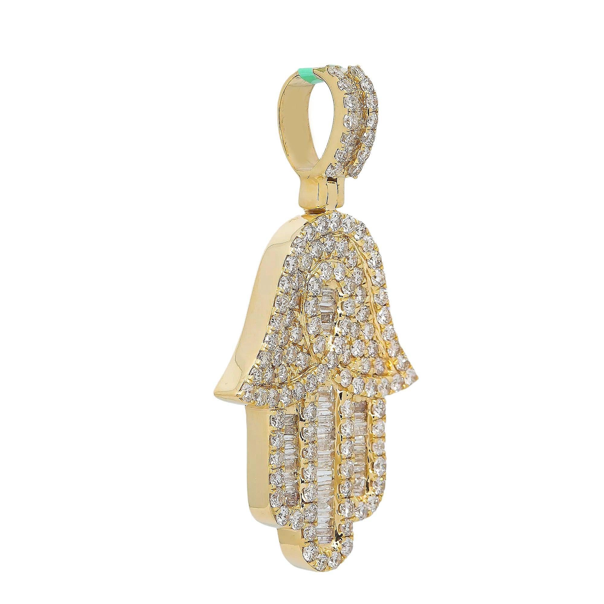 14K YELLOW GOLD HAMSA PENDANT WITH 2.90 CT DIAMONDS